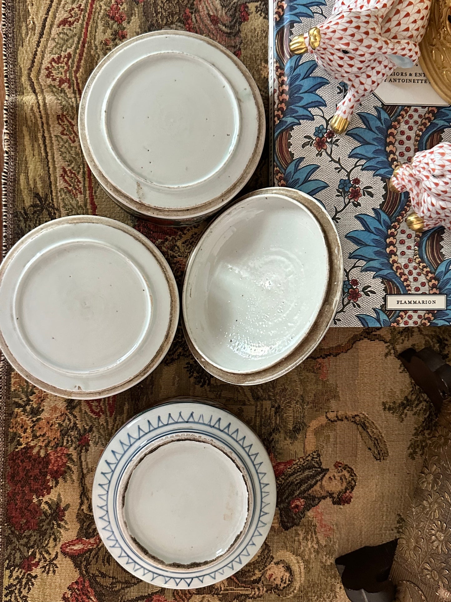 Antique Japanese Imari Three-Tier Jubako Stacking Box with Lid