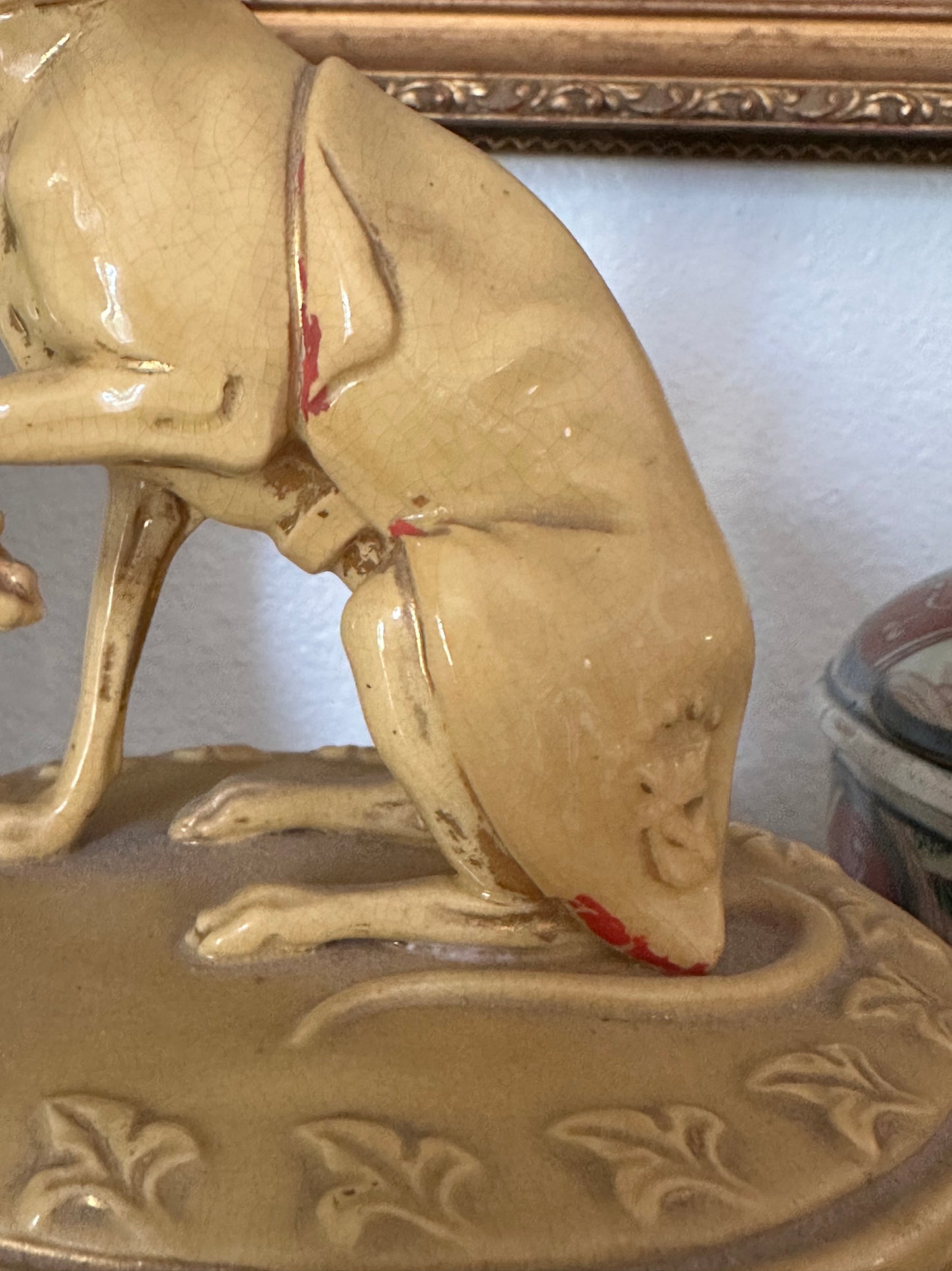 Antique English Earthenware Tobacco Jar with Whippet Finial