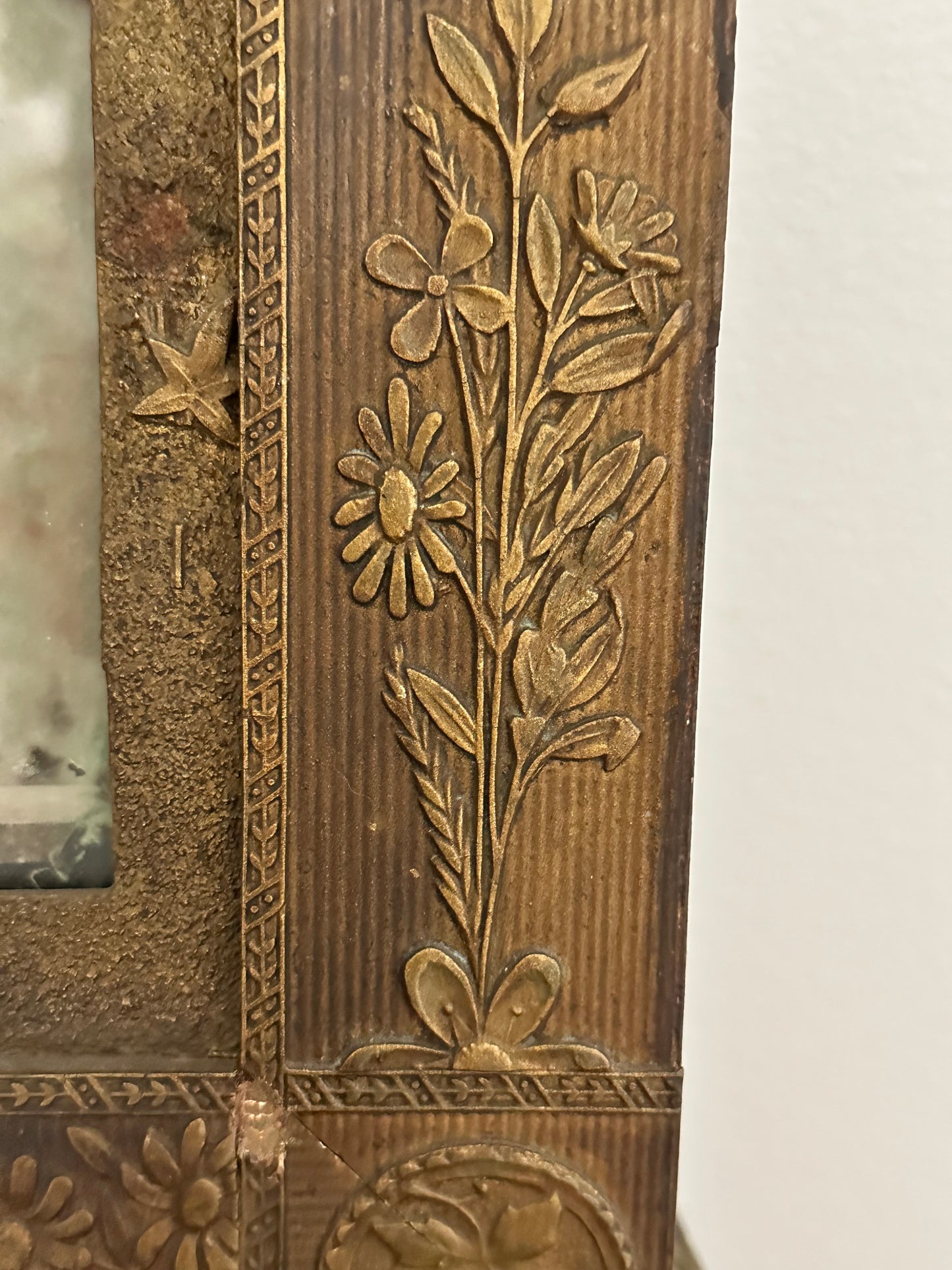 Antique Victorian Embossed Gesso Picture Frame with Color Lithograph Portrait | 12" x 10"