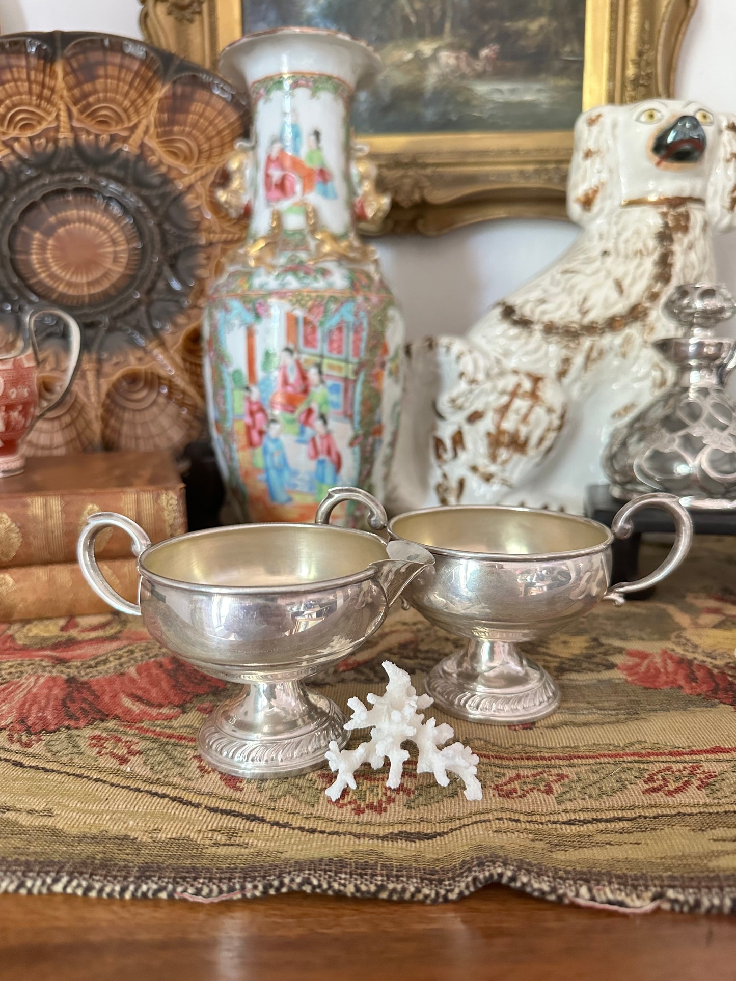 Vintage Sterling Silver Weighted Creamer & Open Sugar Bowl Set | Pedestal Footed Pair