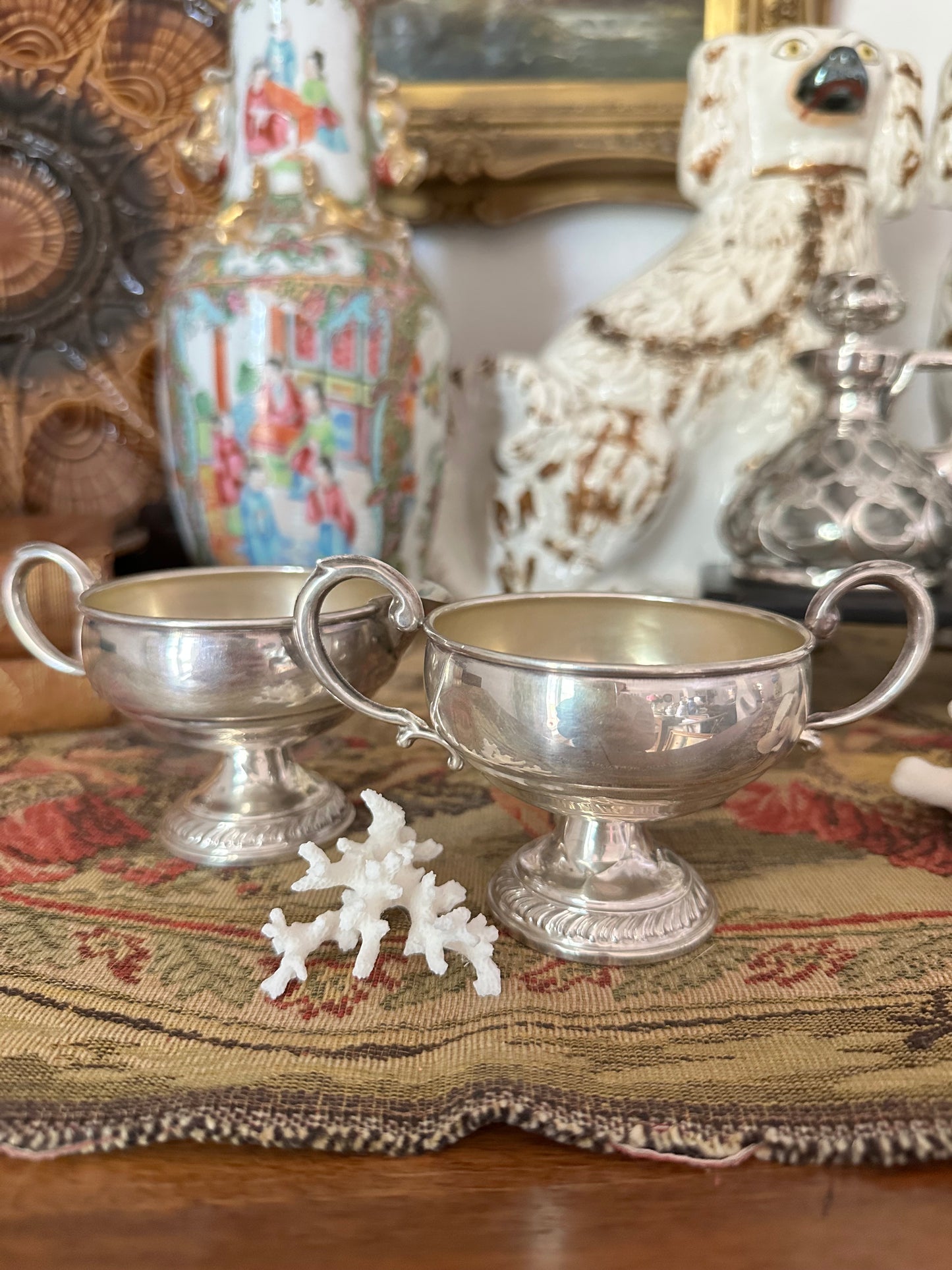 Vintage Sterling Silver Weighted Creamer & Open Sugar Bowl Set | Pedestal Footed Pair