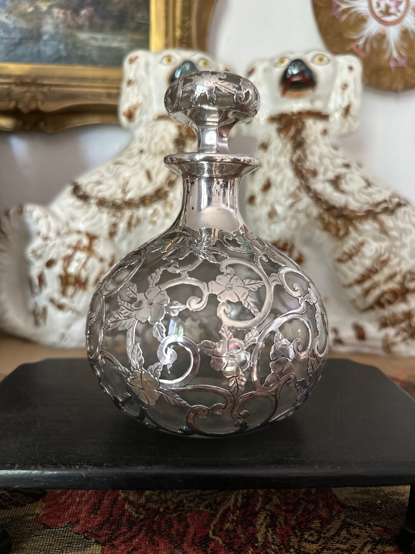 Antique Sterling Overlay Glass Perfume Bottle or Cruet - Sold Separately