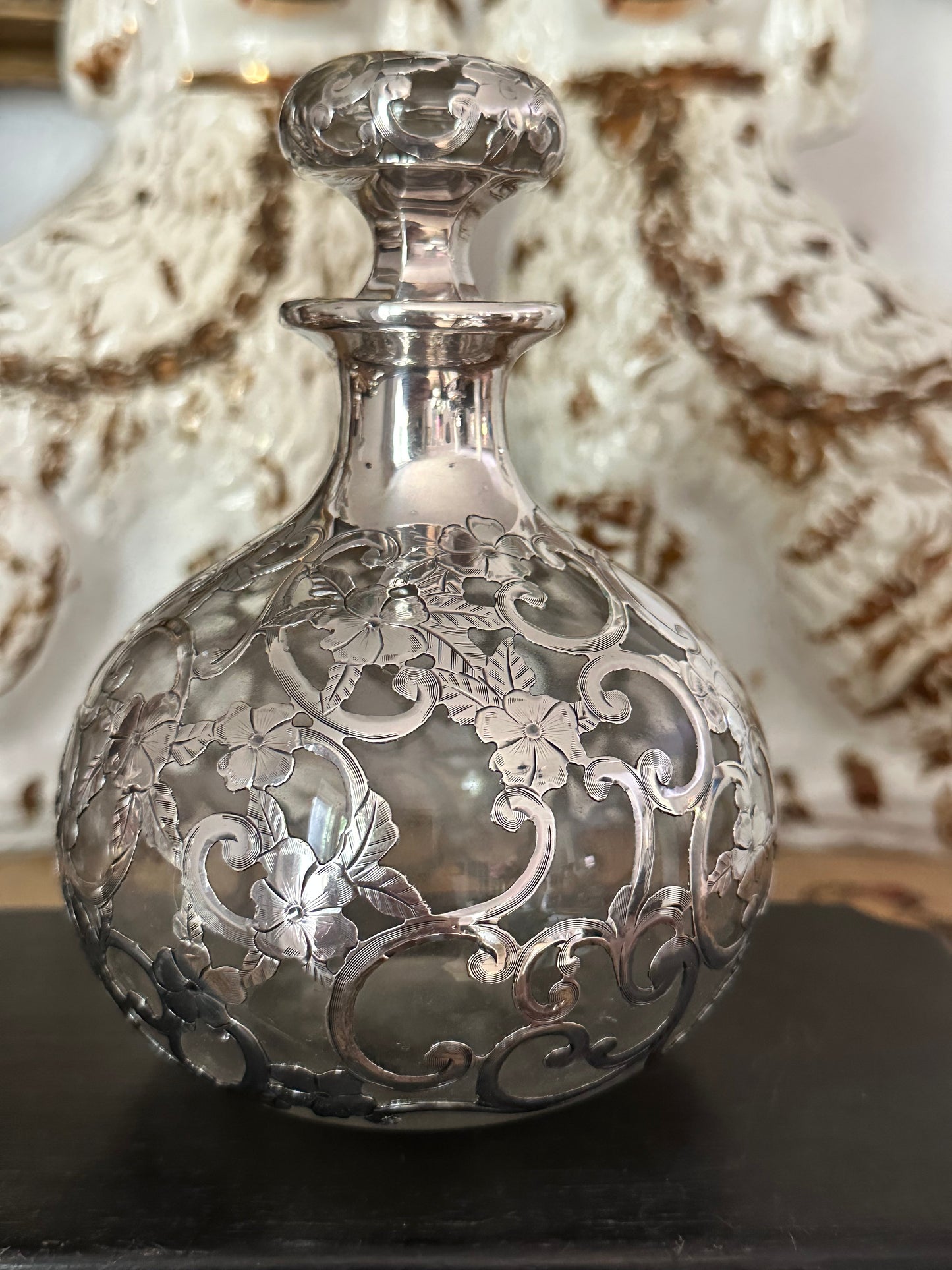 Antique Sterling Overlay Glass Perfume Bottle or Cruet - Sold Separately
