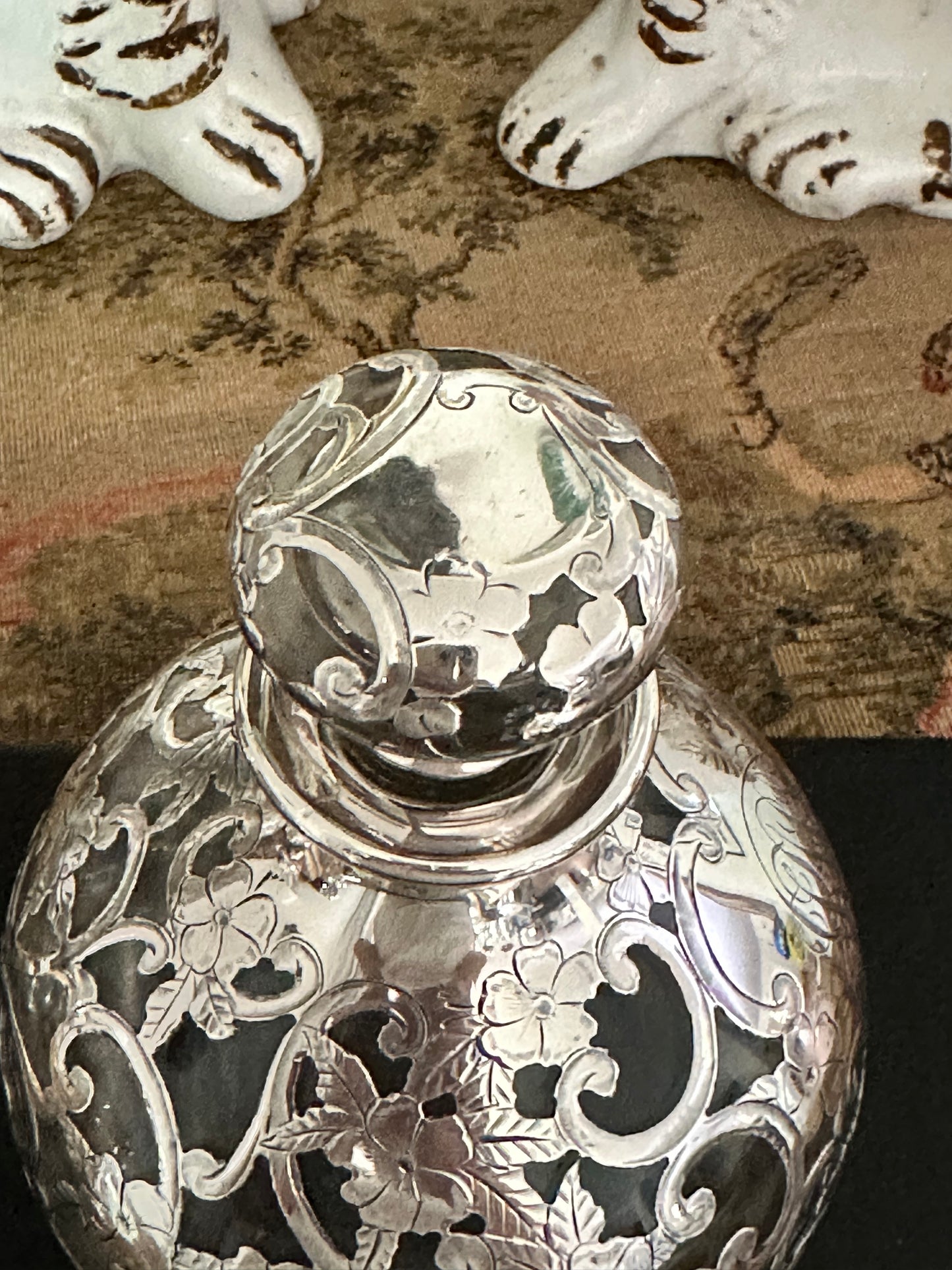 Antique Sterling Overlay Glass Perfume Bottle or Cruet - Sold Separately
