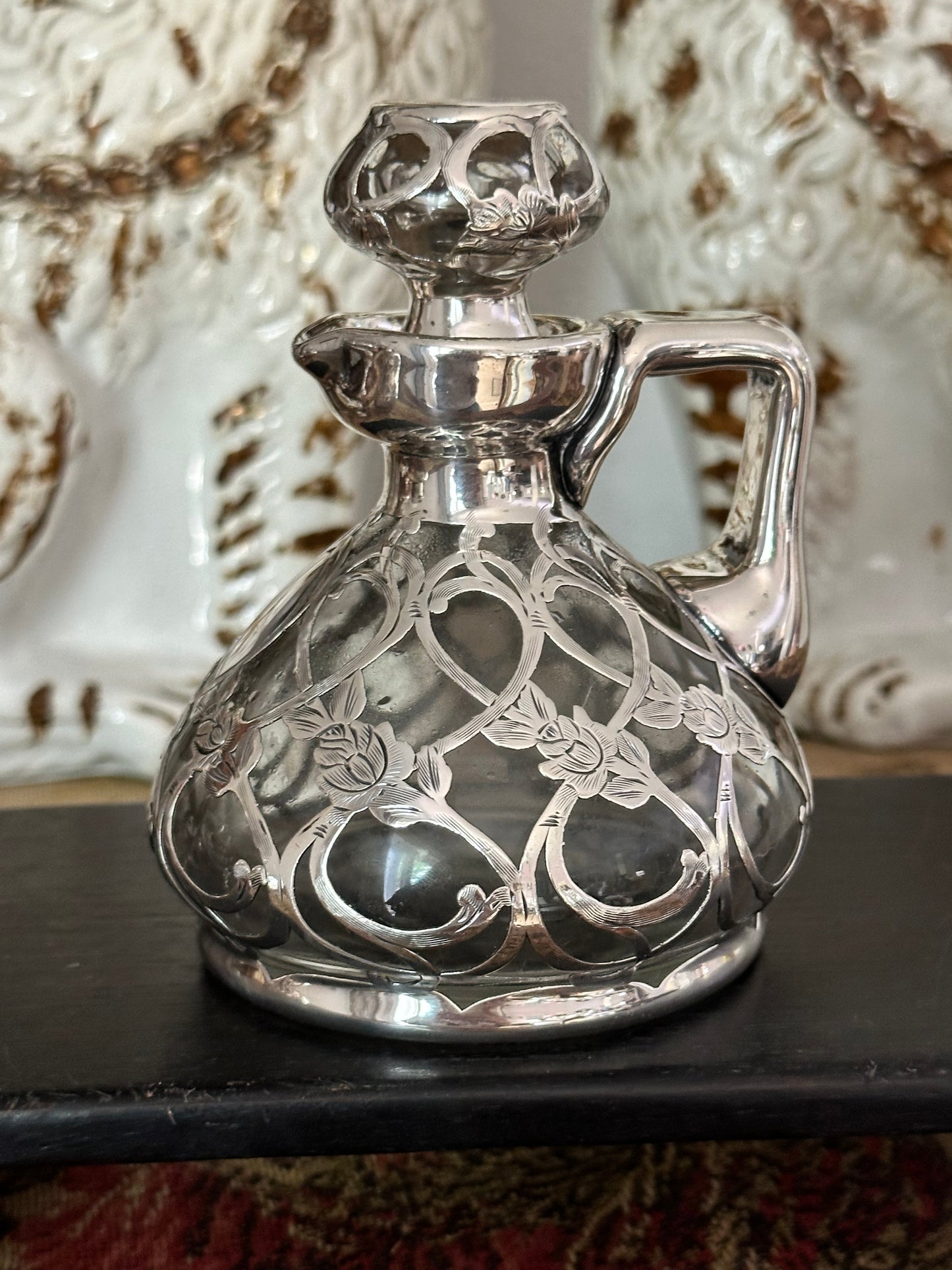 Antique Sterling Overlay Glass Perfume Bottle or Cruet - Sold Separately