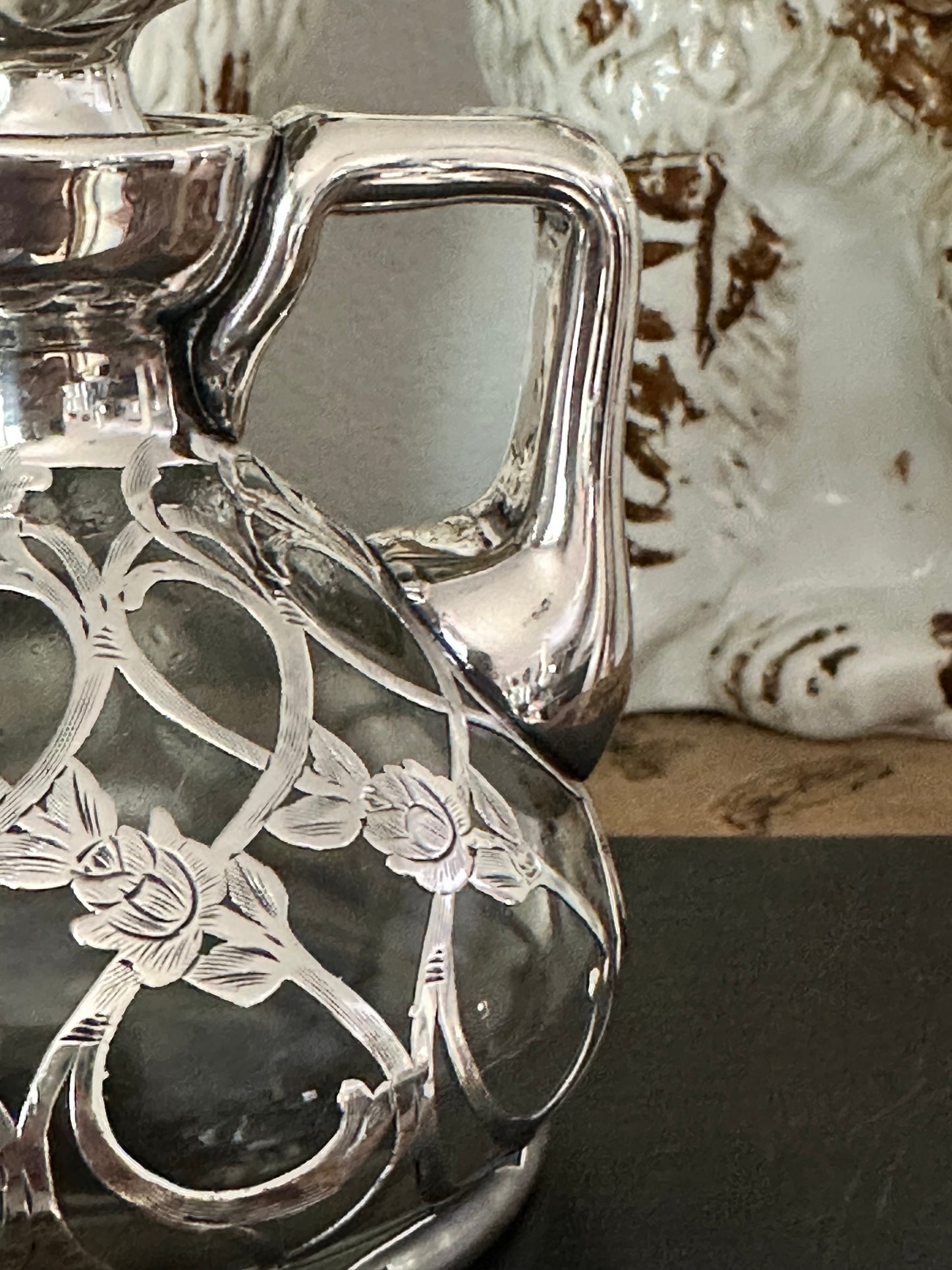 Antique Sterling Overlay Glass Perfume Bottle or Cruet - Sold Separately