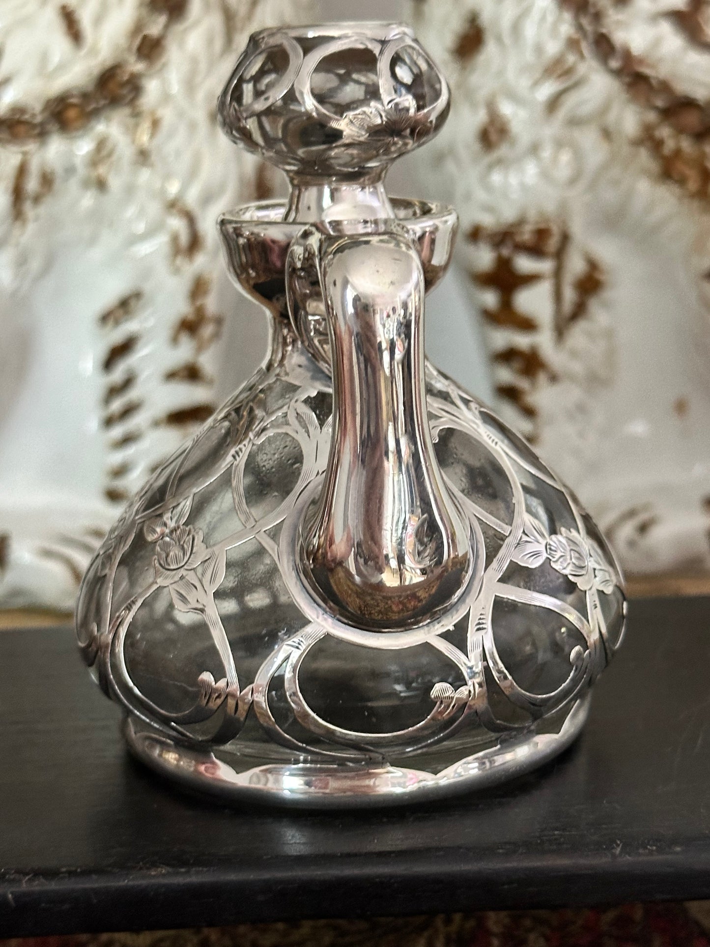 Antique Sterling Overlay Glass Perfume Bottle or Cruet - Sold Separately