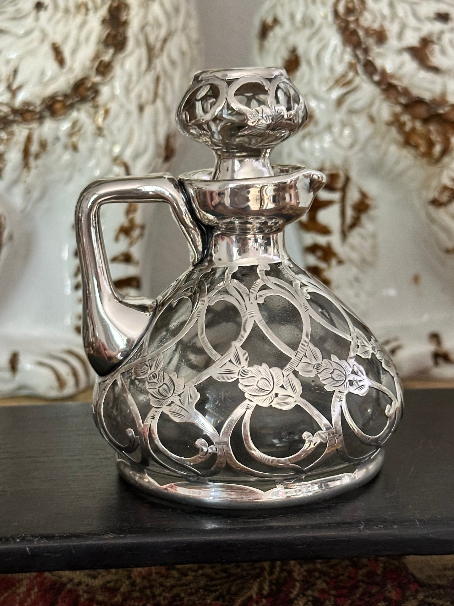 Antique Sterling Overlay Glass Perfume Bottle or Cruet - Sold Separately