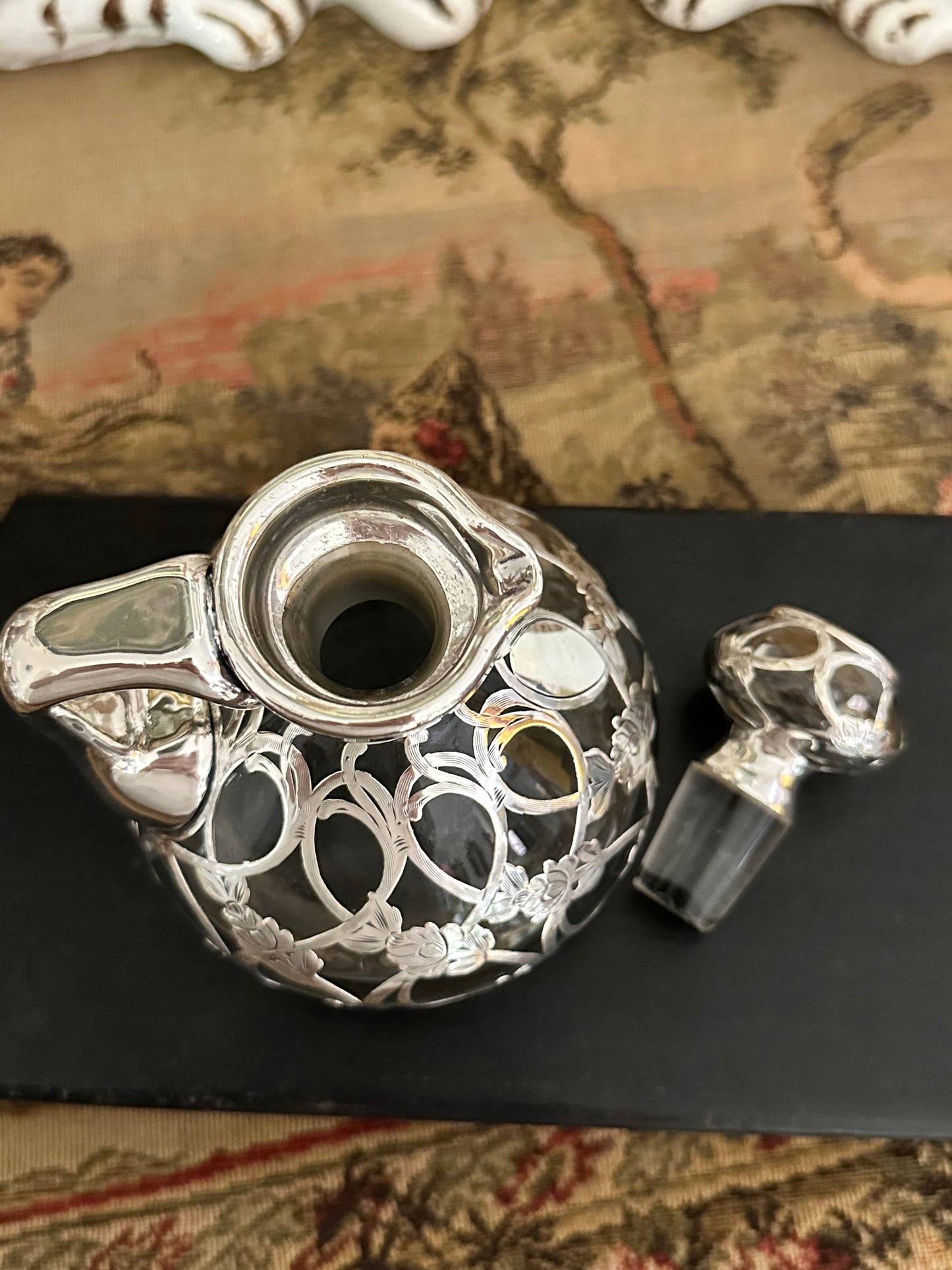 Antique Sterling Overlay Glass Perfume Bottle or Cruet - Sold Separately
