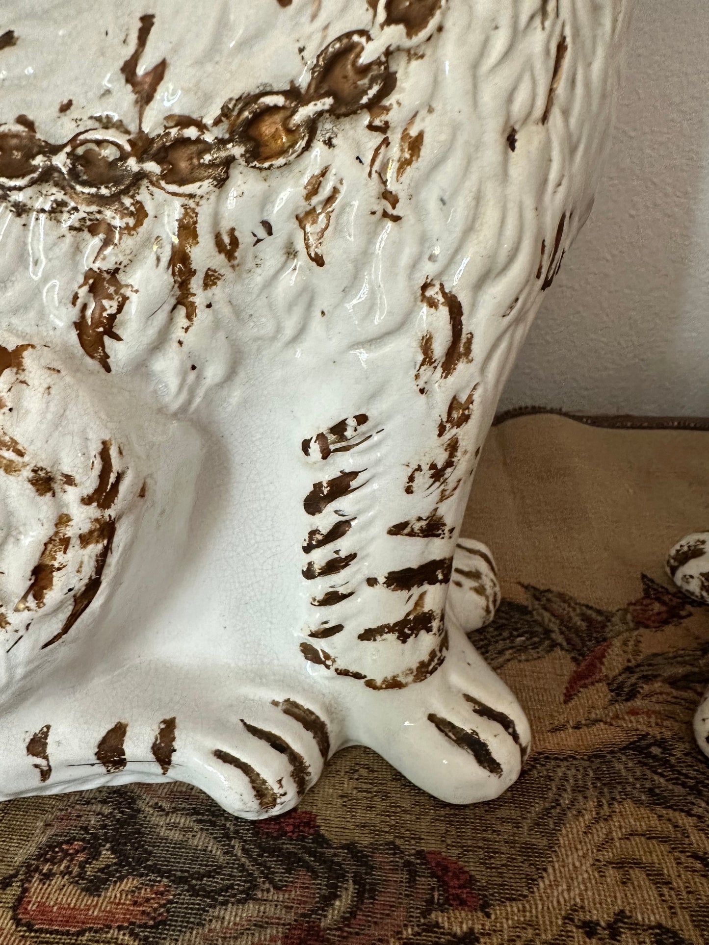 Antique Staffordshire Spaniel Dog Pair with Hand-Brushed Copper Luster Decoration | 12.25"