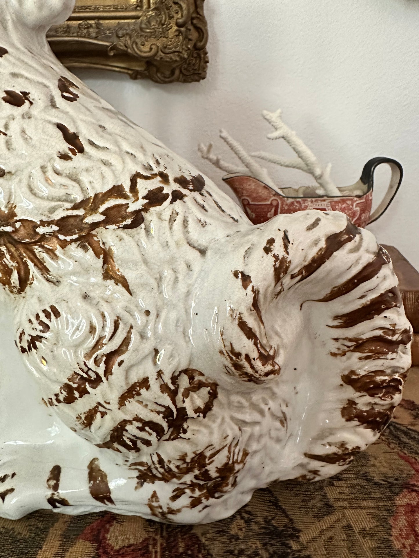 Antique Staffordshire Spaniel Dog Pair with Hand-Brushed Copper Luster Decoration | 12.25"