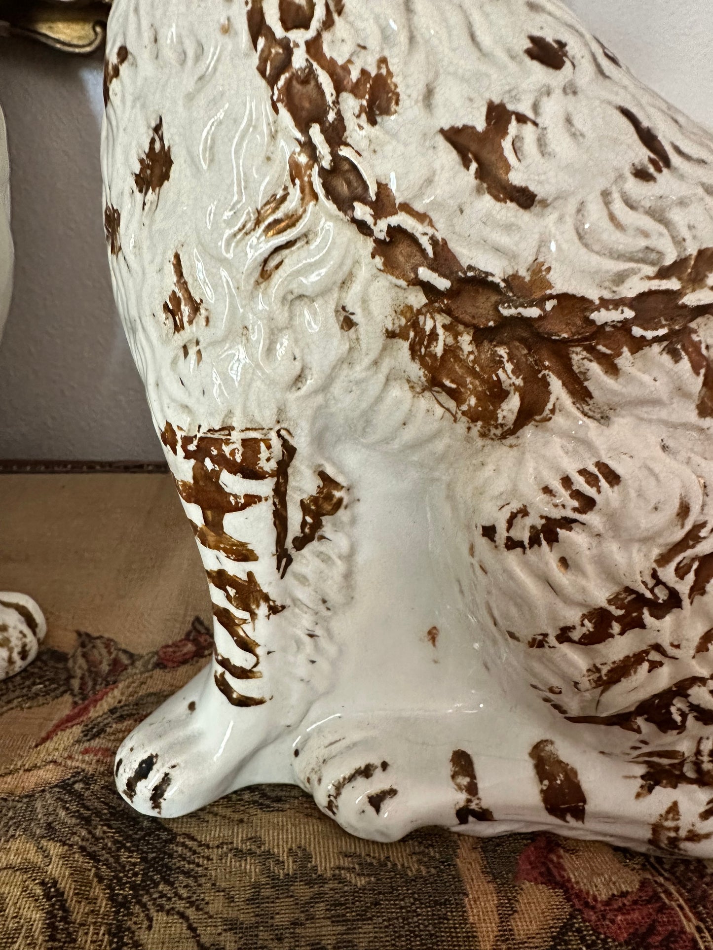 Antique Staffordshire Spaniel Dog Pair with Hand-Brushed Copper Luster Decoration | 12.25"