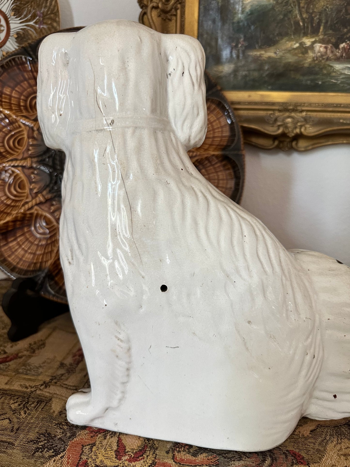 Antique Staffordshire Spaniel Dog Pair with Hand-Brushed Copper Luster Decoration | 12.25"