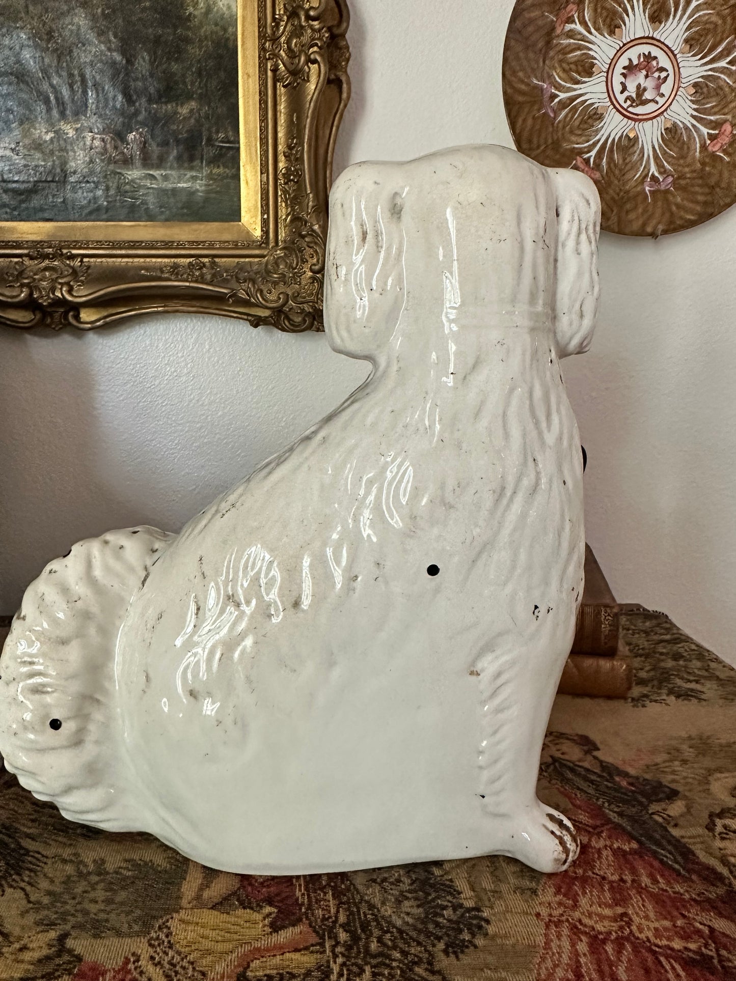 Antique Staffordshire Spaniel Dog Pair with Hand-Brushed Copper Luster Decoration | 12.25"