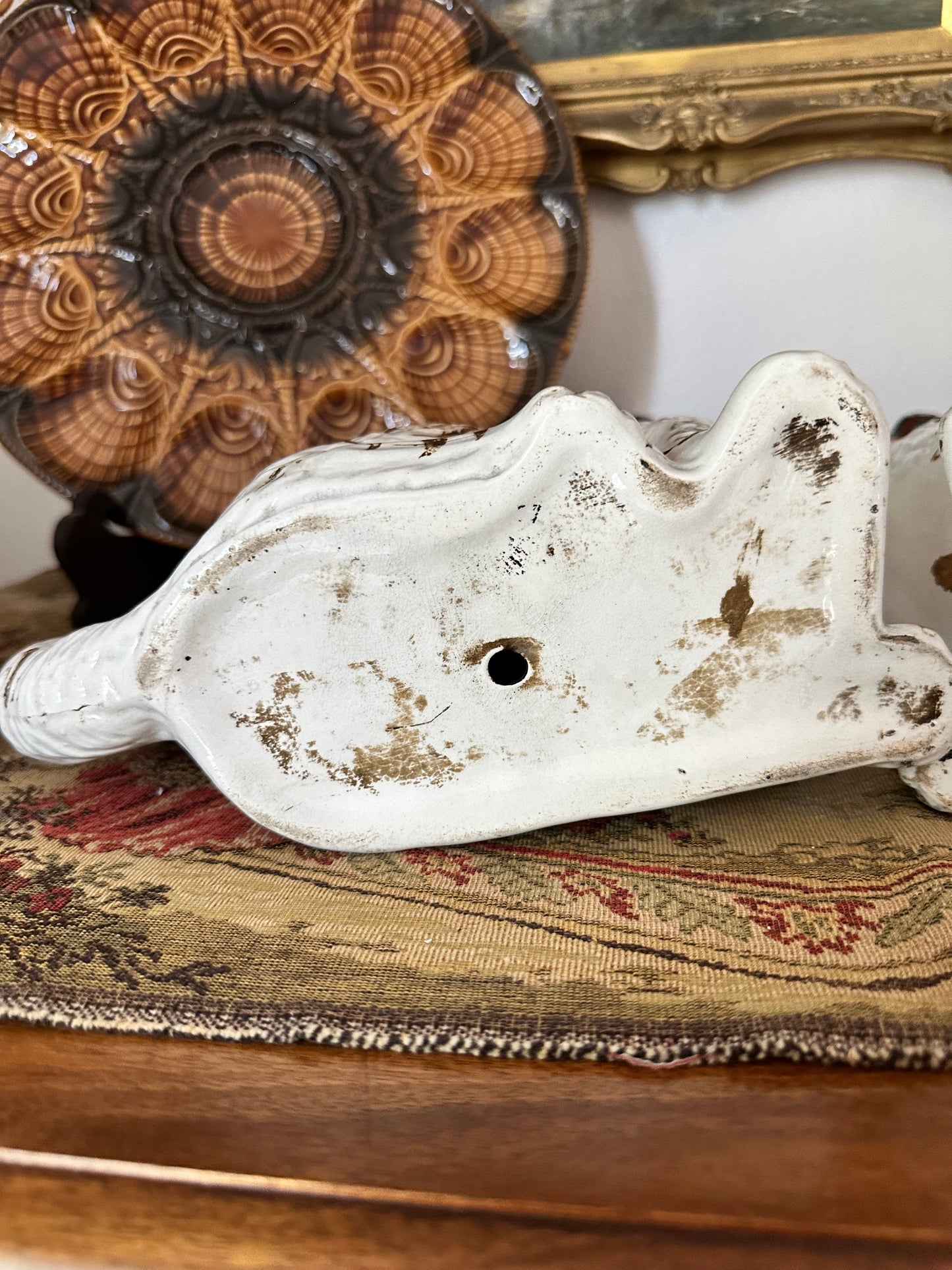 Antique Staffordshire Spaniel Dog Pair with Hand-Brushed Copper Luster Decoration | 12.25"