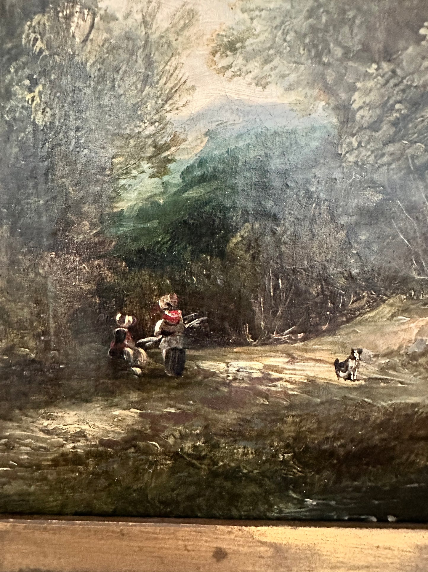 Antique 19th Century European Pastoral Oil Painting with Cattle & Figures | Original Gilt Gesso Frame