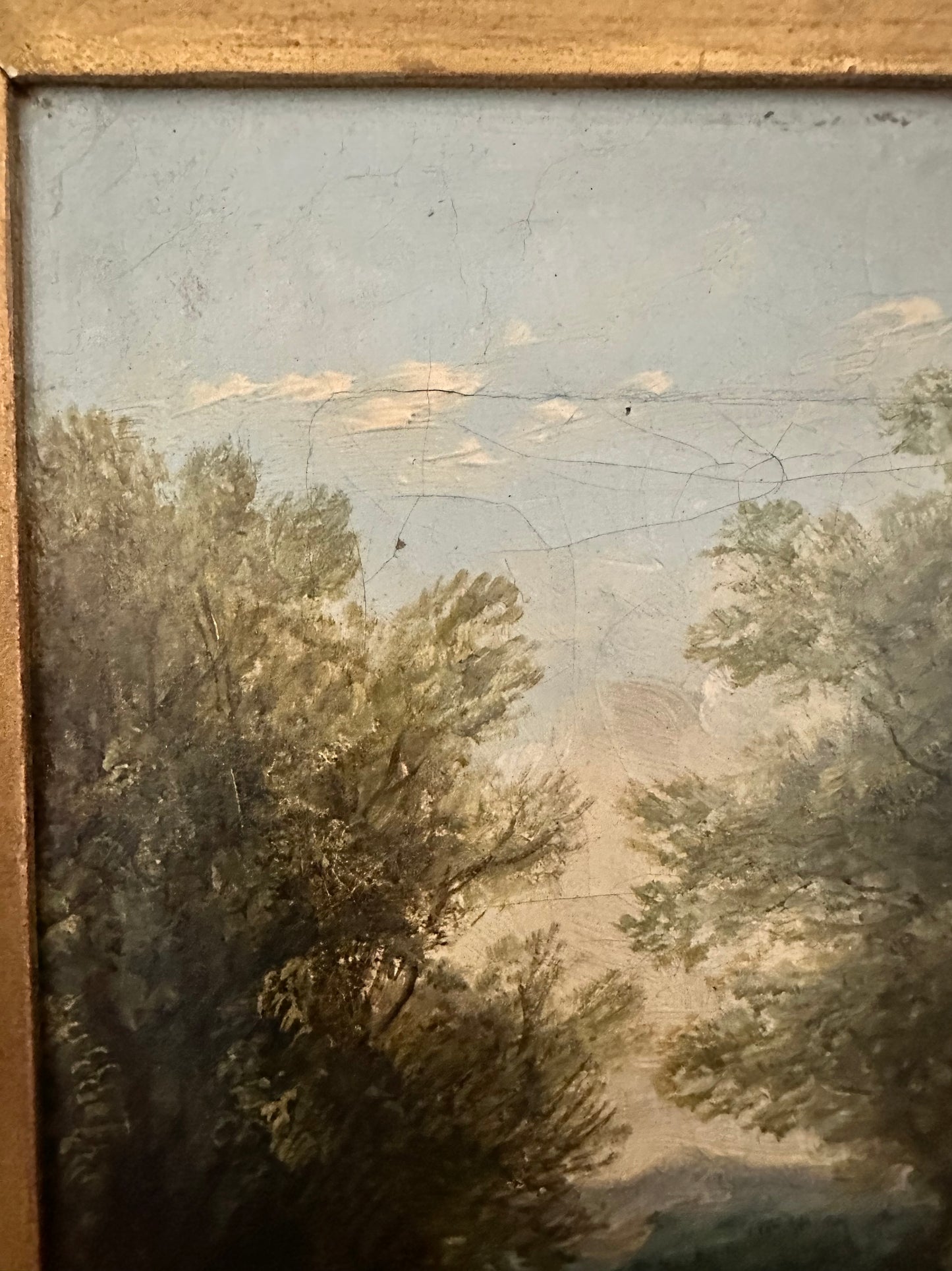 Antique 19th Century European Pastoral Oil Painting with Cattle & Figures | Original Gilt Gesso Frame