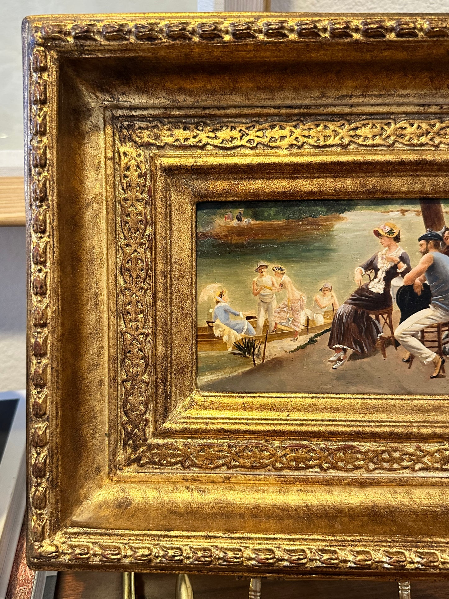 European Genre Scene Painting in Gilt Frame, Signed “d’al Scala”