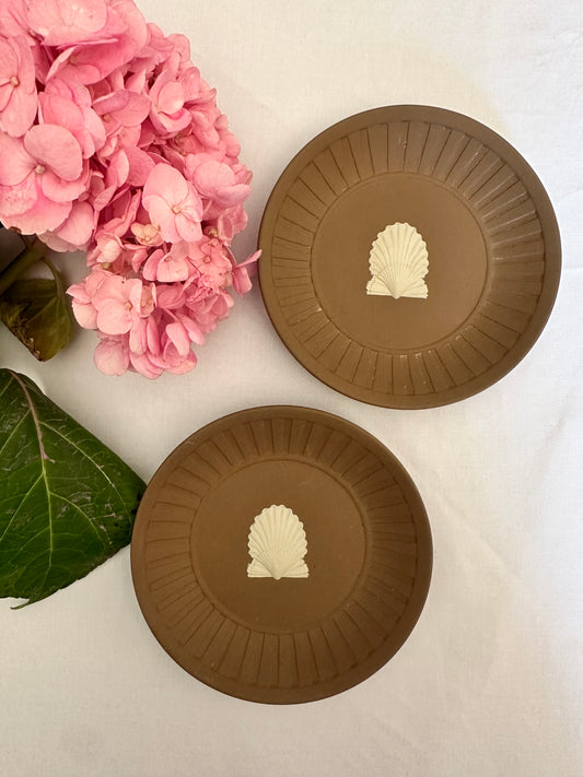 Vintage Wedgwood Taupe Jasperware Shell Trinket Dish