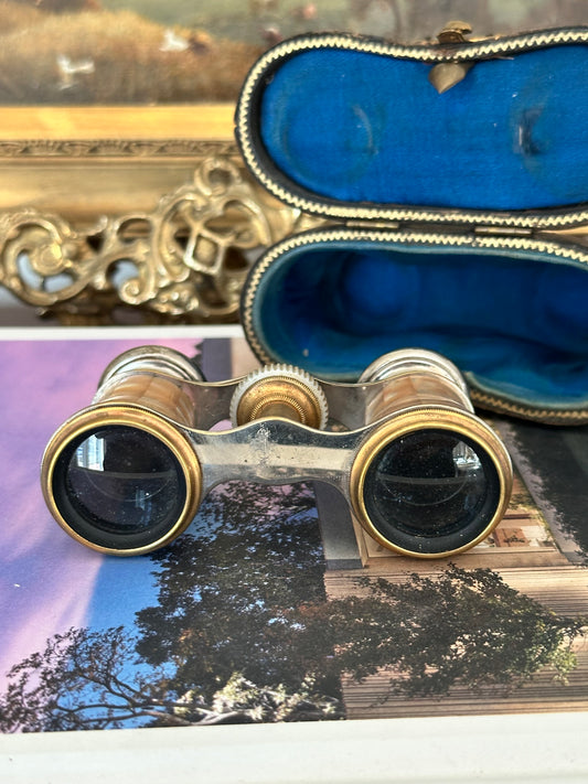 Antique French Opera Glasses by Chevalier Opticien Paris, Mother of Pearl, c. 1890