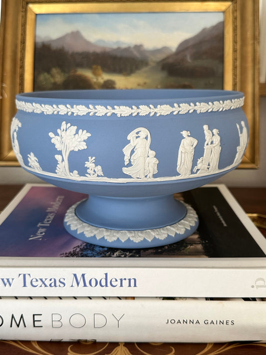 Wedgwood Blue Jasperware Pedestal Bowl – Classical Relief