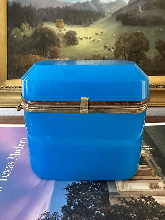 Antique French Blue Opaline Glass Casket