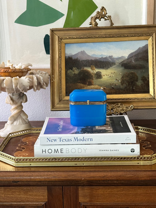 Antique French Blue Opaline Glass Casket