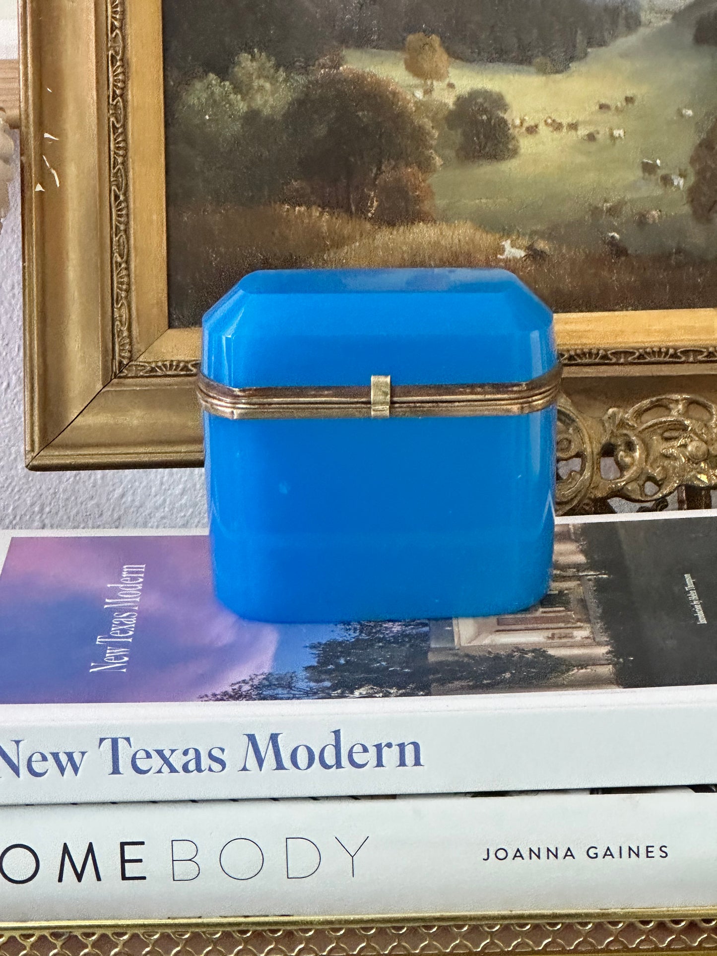 Antique French Blue Opaline Glass Casket