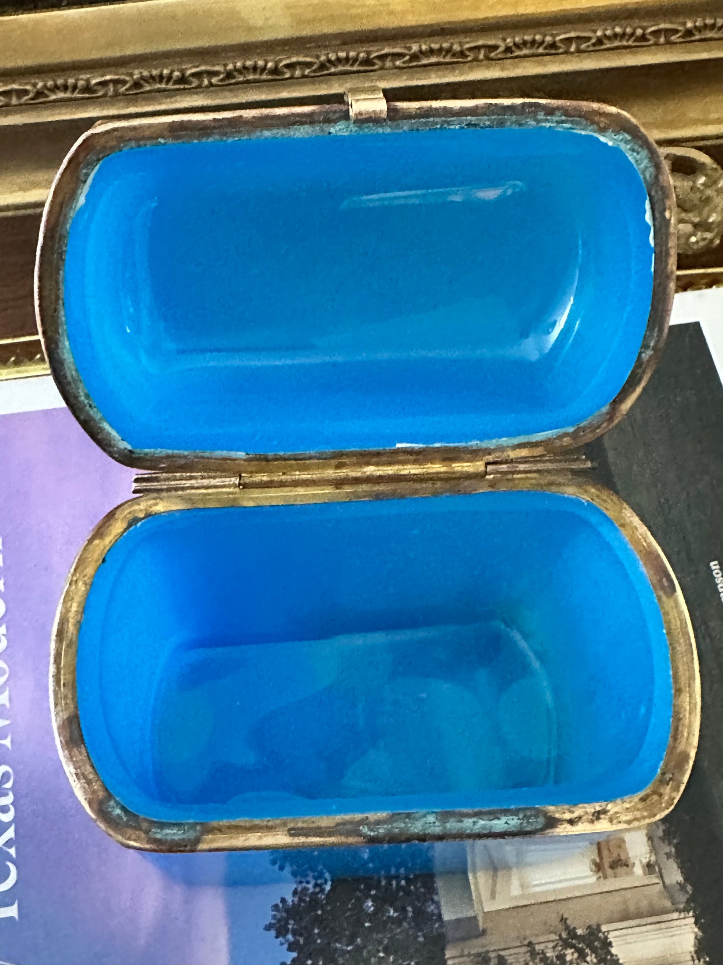 Antique French Blue Opaline Glass Casket