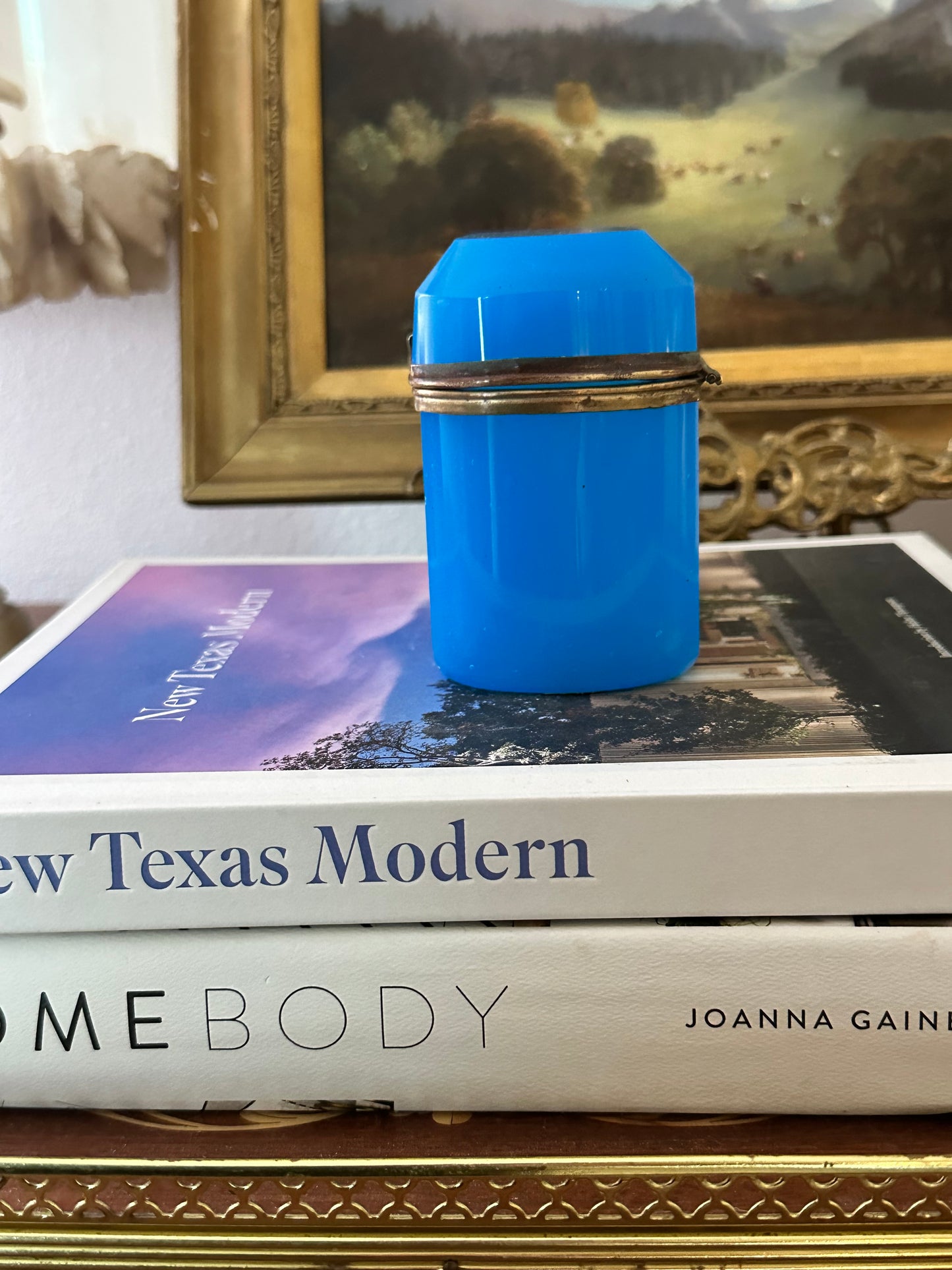 Antique French Blue Opaline Glass Casket