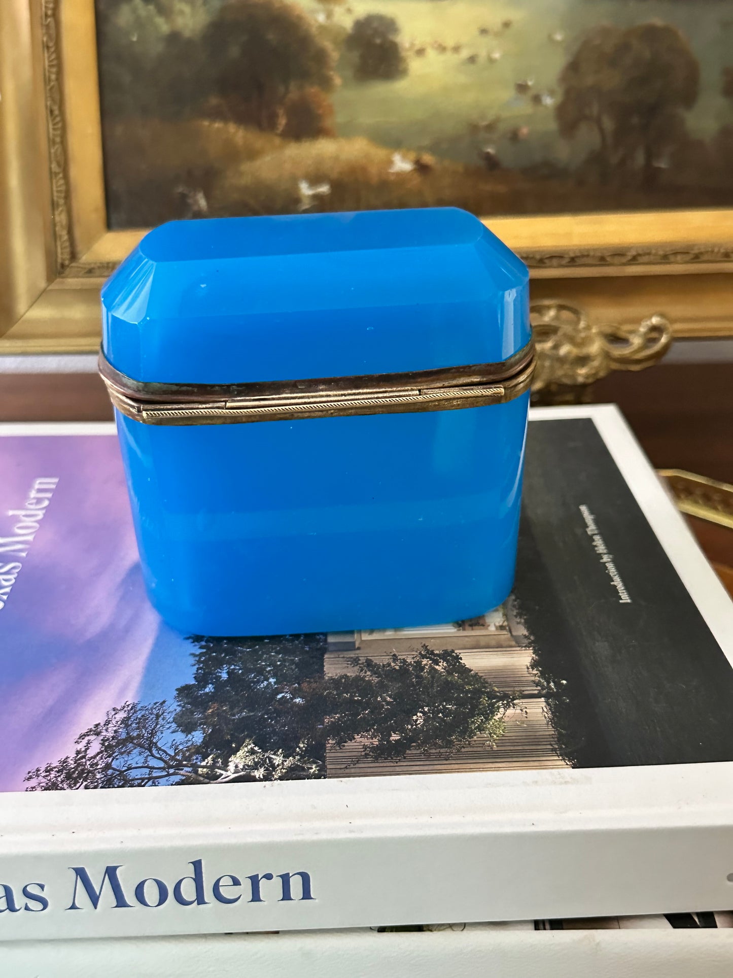 Antique French Blue Opaline Glass Casket