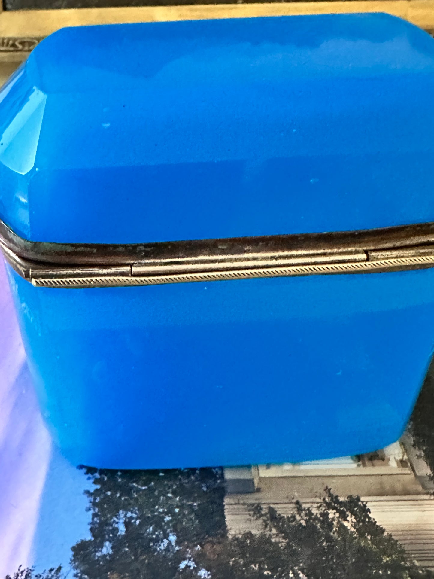 Antique French Blue Opaline Glass Casket