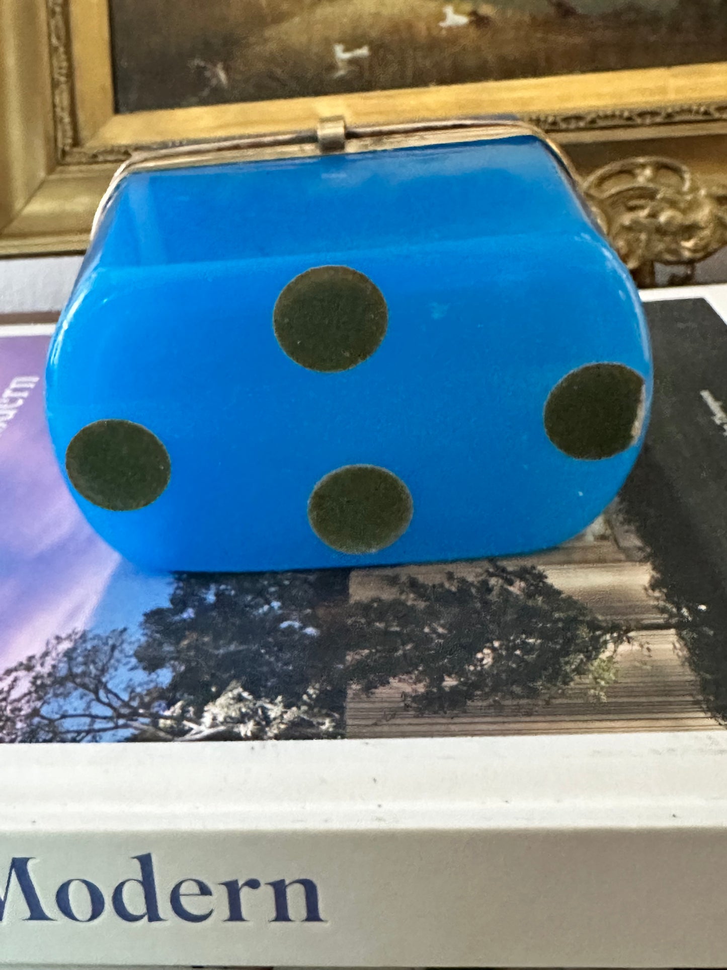 Antique French Blue Opaline Glass Casket