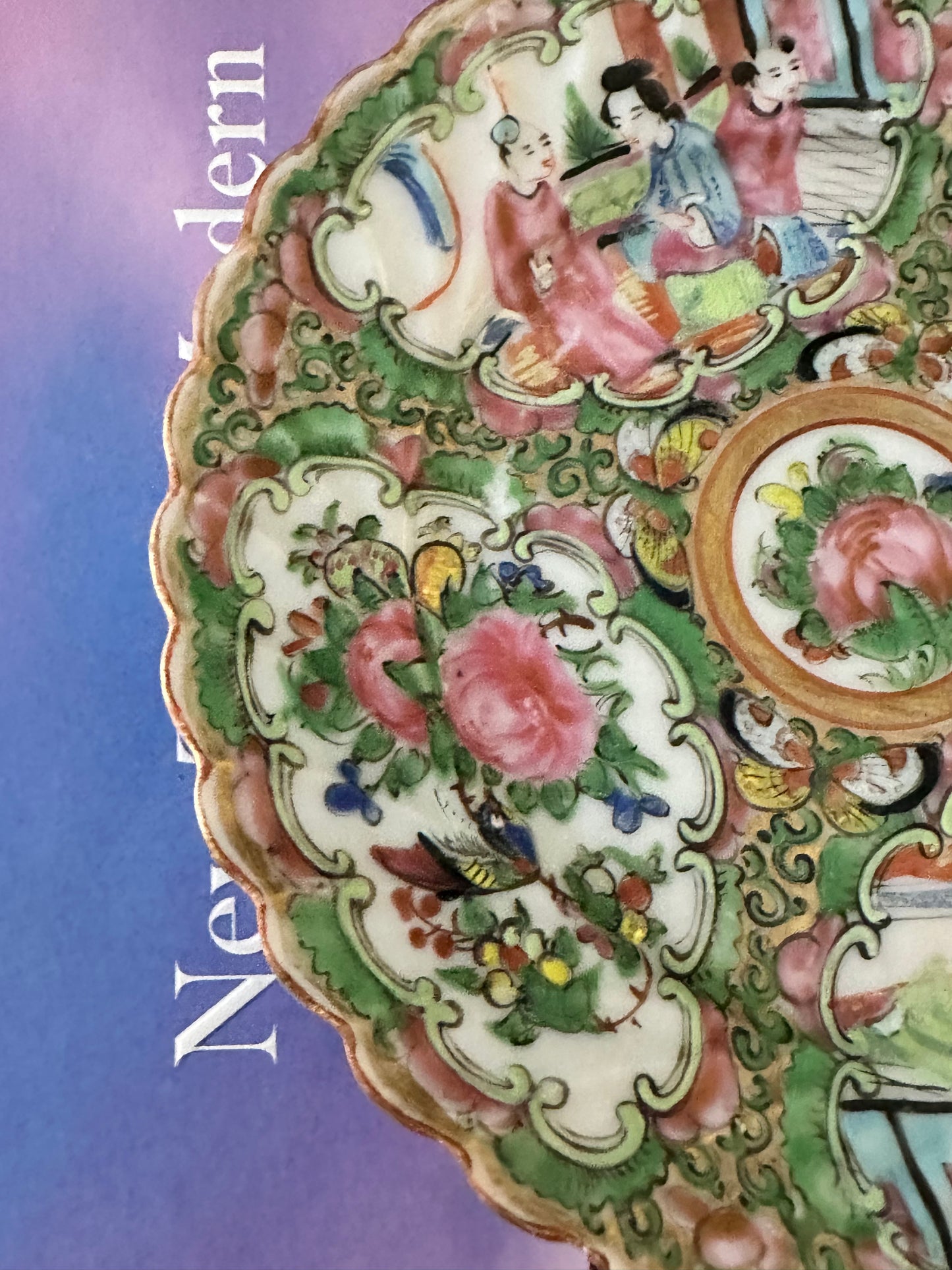 Antique Chinese Rose Medallion Scalloped Plate, 6”