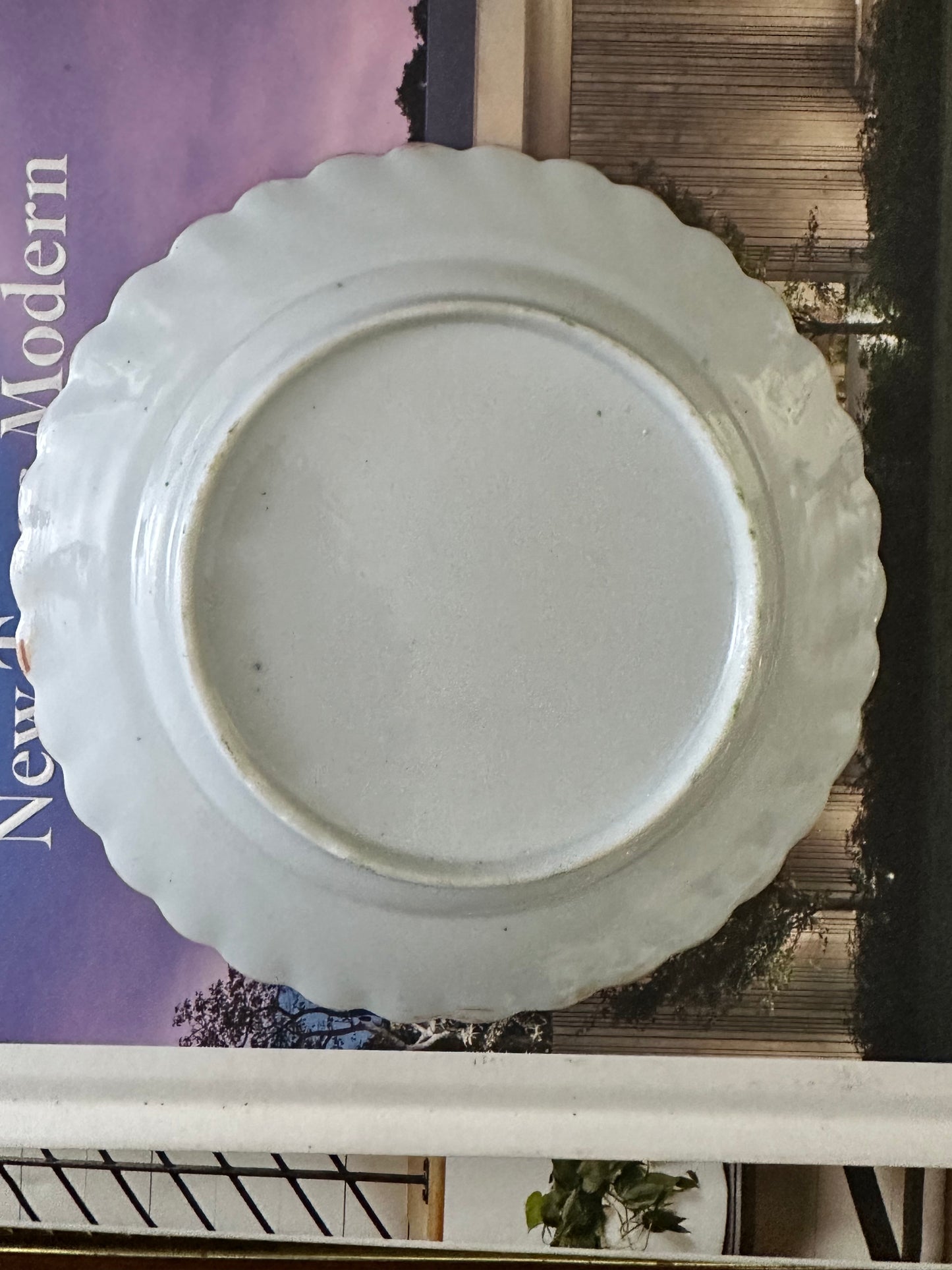 Antique Chinese Rose Medallion Scalloped Plate, 6”