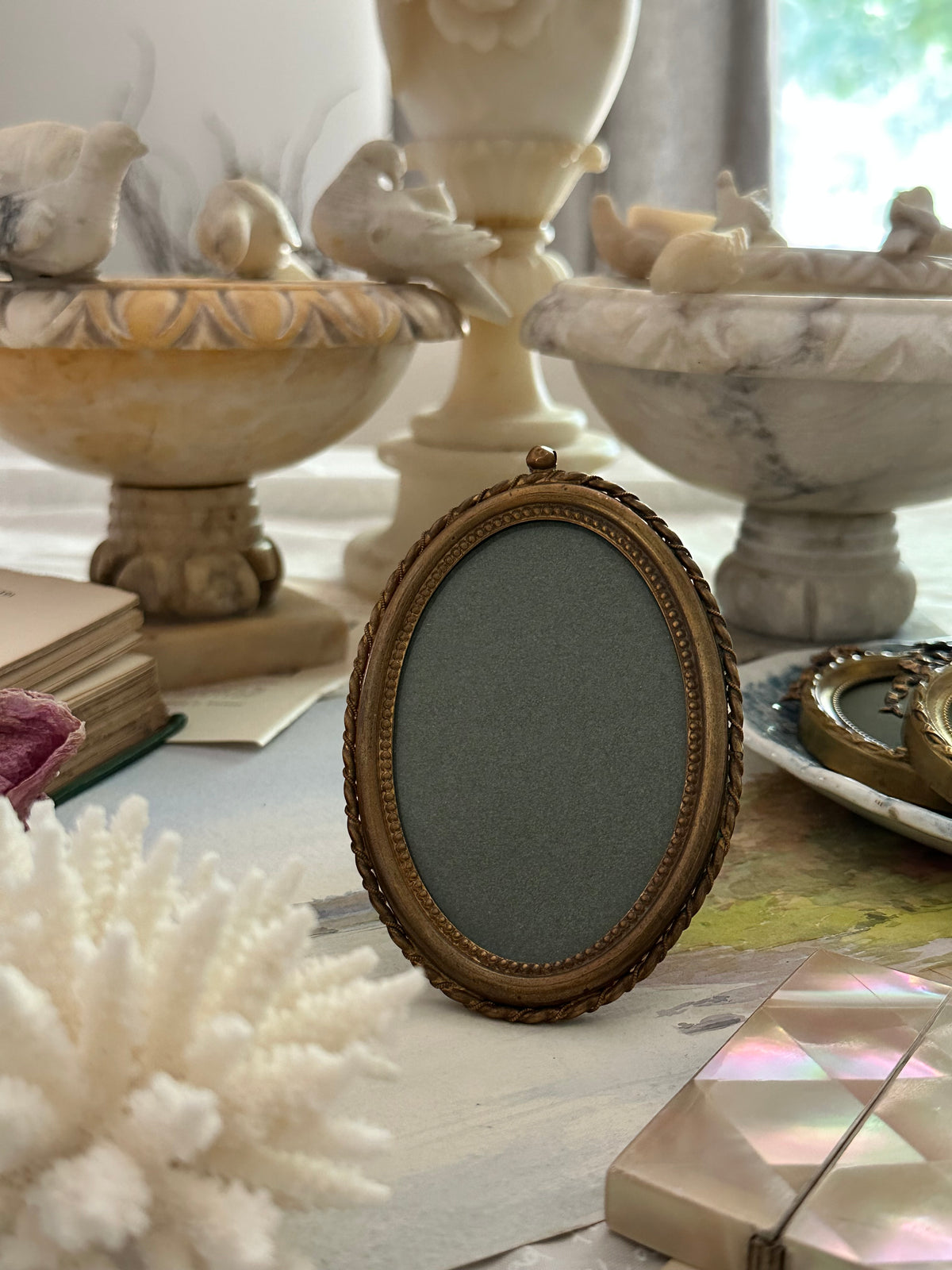 Antique Oval Gilt Brass Picture Frame – Easel Back