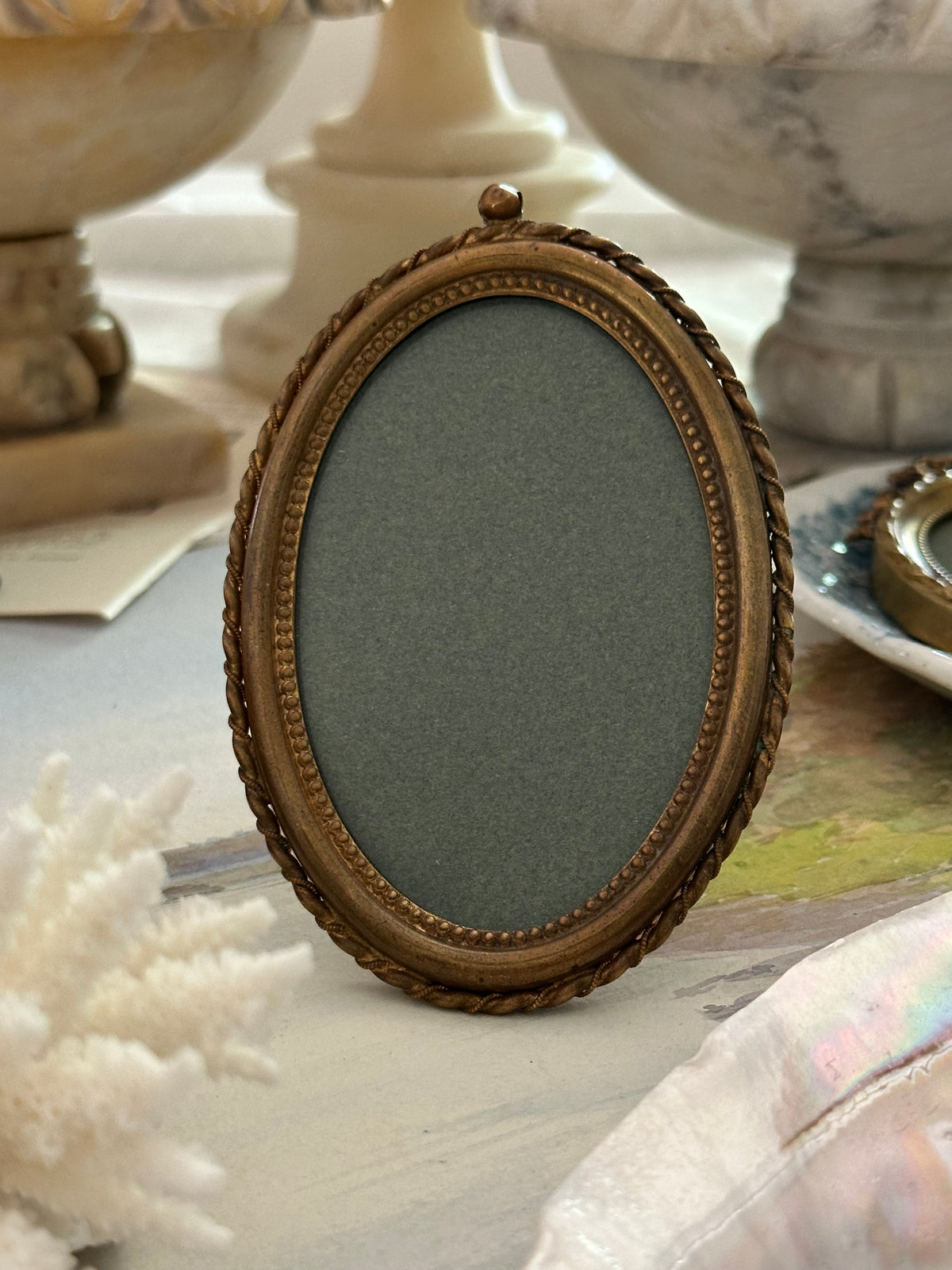 Antique Oval Gilt Brass Picture Frame – Easel Back