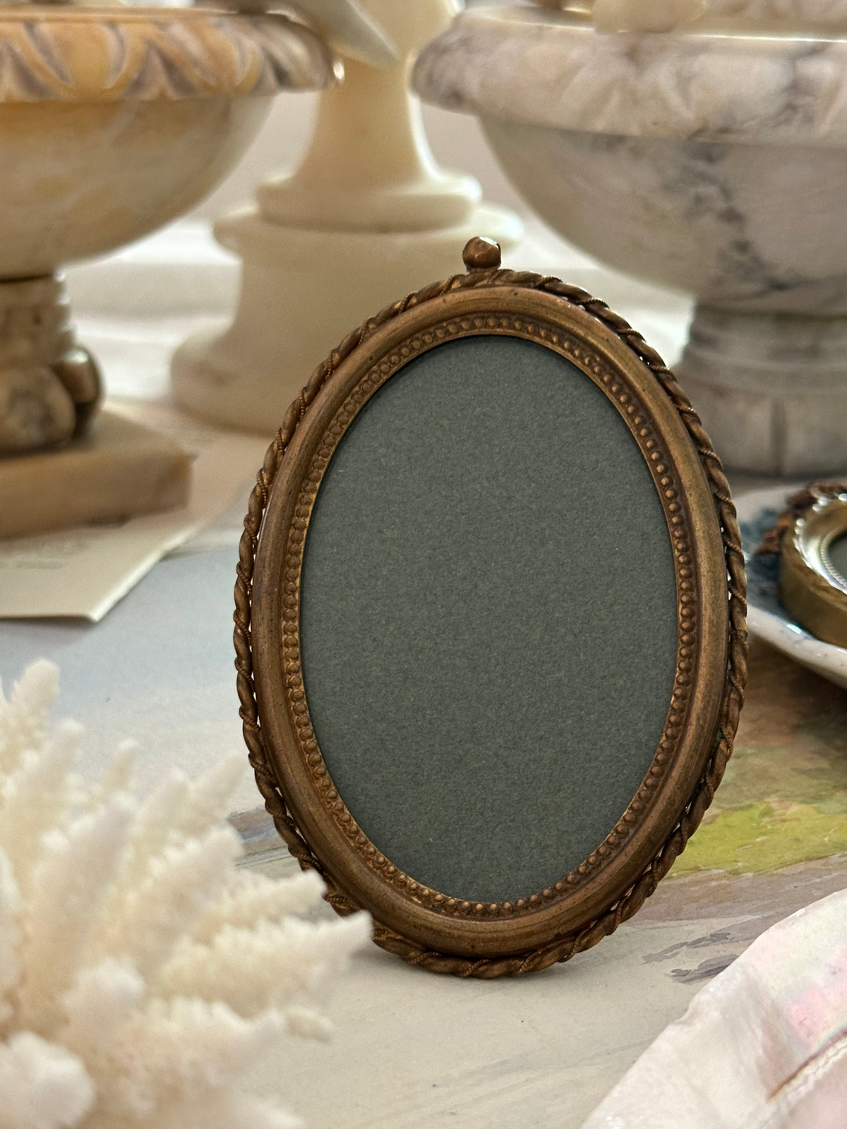 Antique Oval Gilt Brass Picture Frame – Easel Back