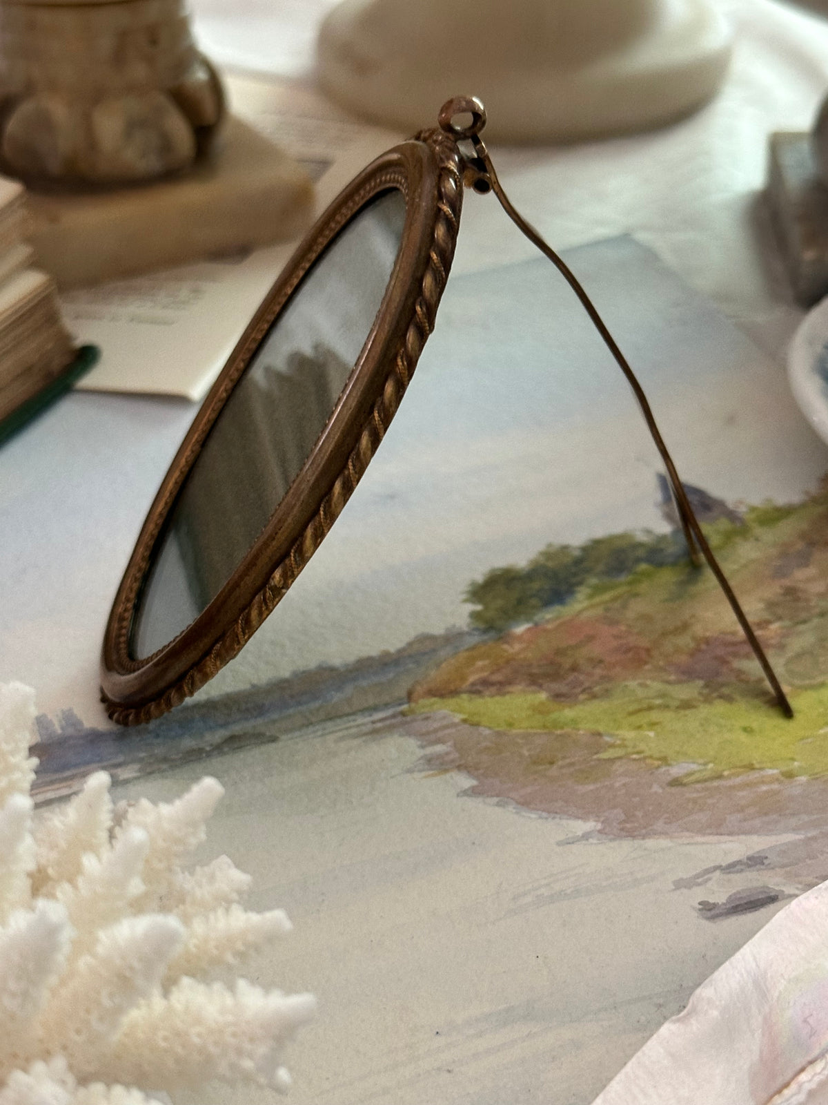 Antique Oval Gilt Brass Picture Frame – Easel Back