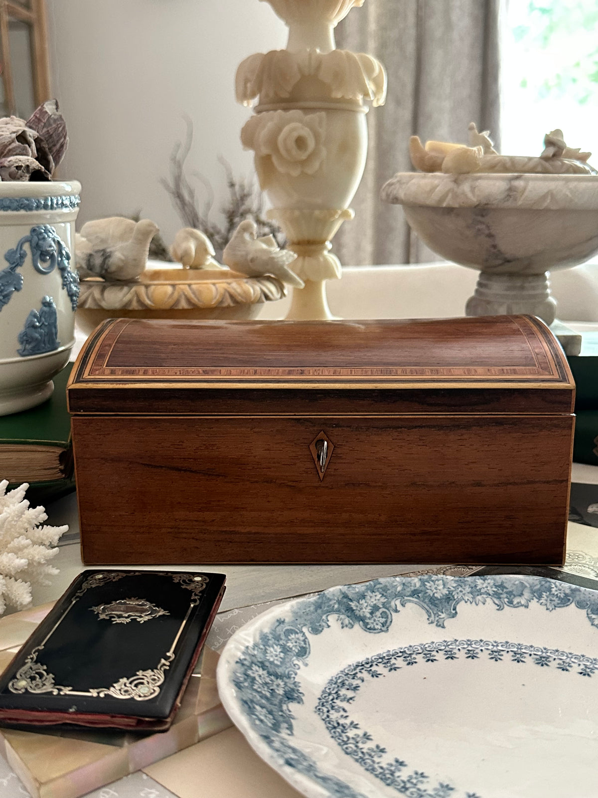 Antique 19th Century Rosewood Dome Top Box with Key