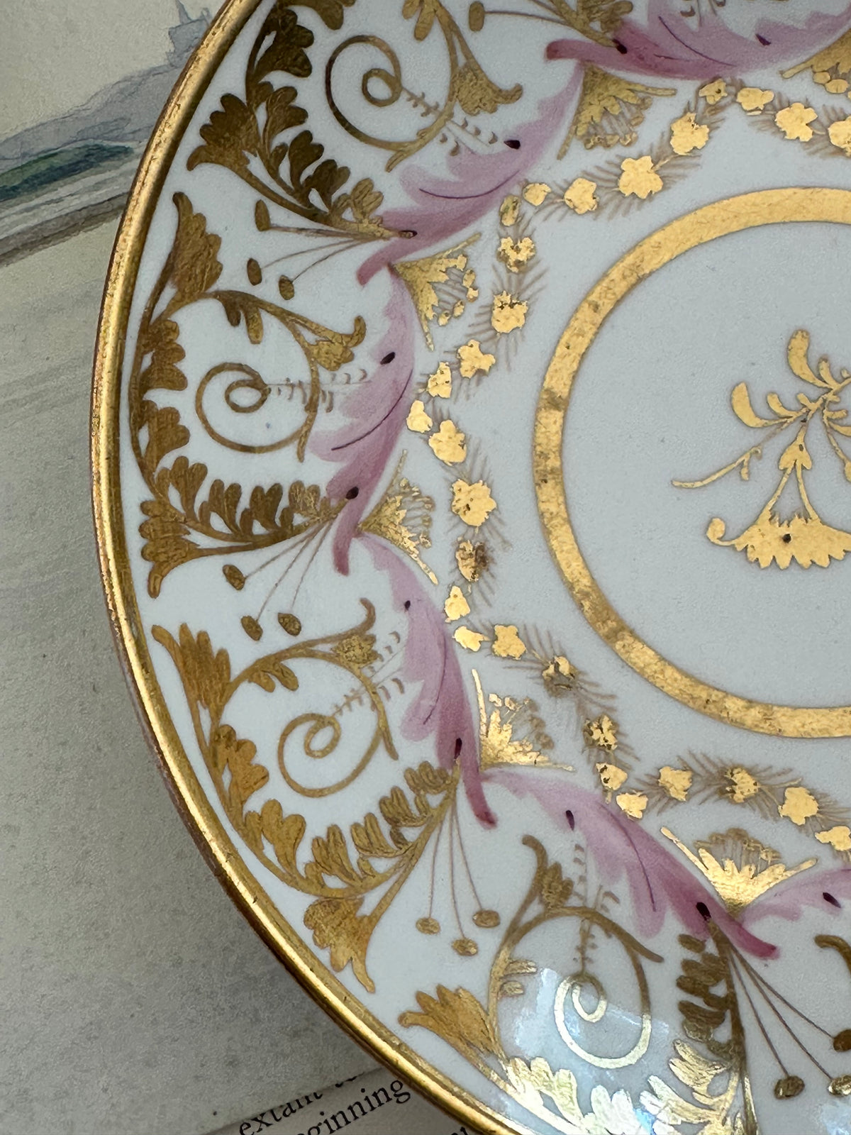 Antique French Limoges Porcelain Pink & Gilt Saucer