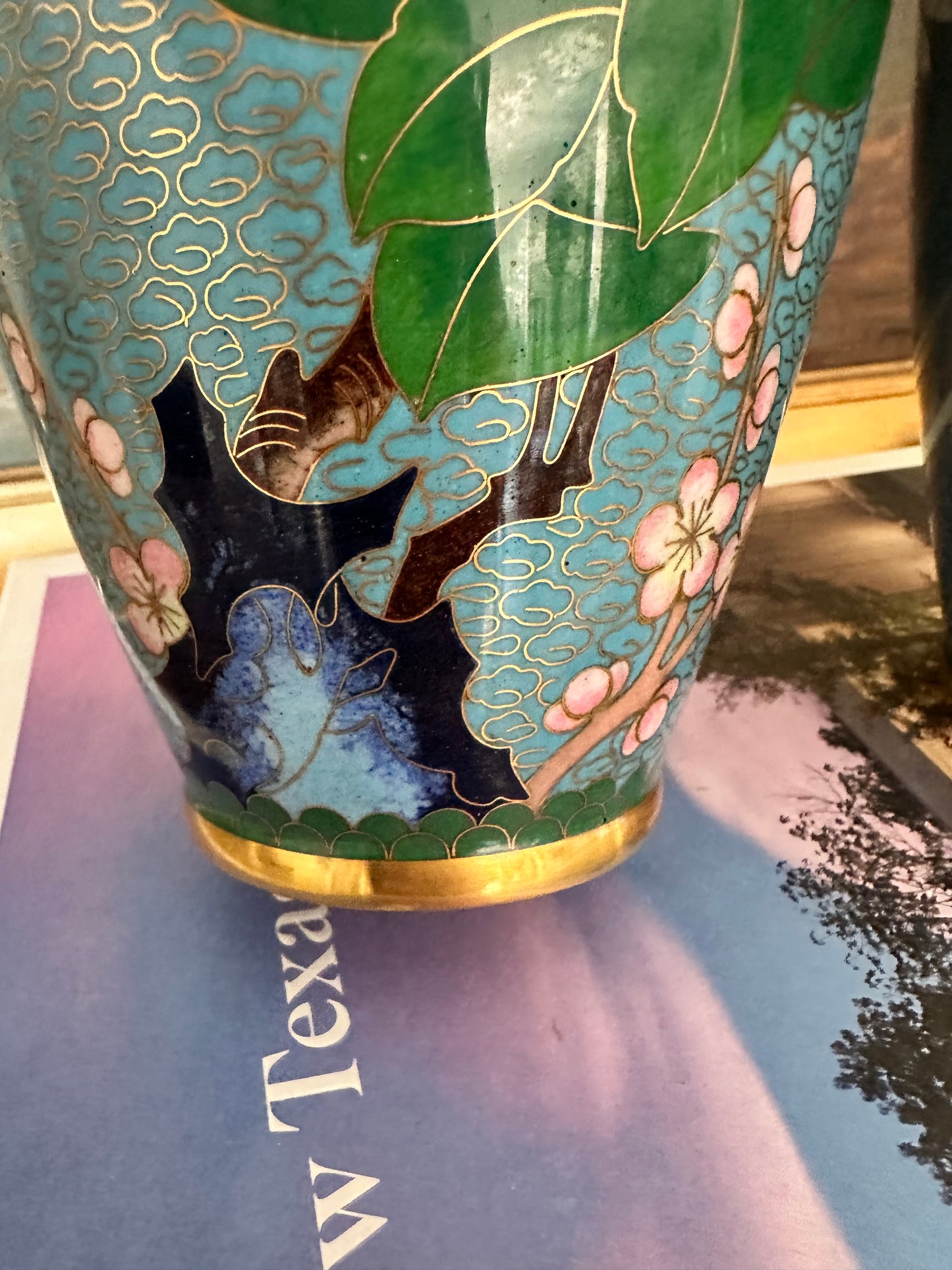 Vintage Cloisonne Vases Turquoise Floral