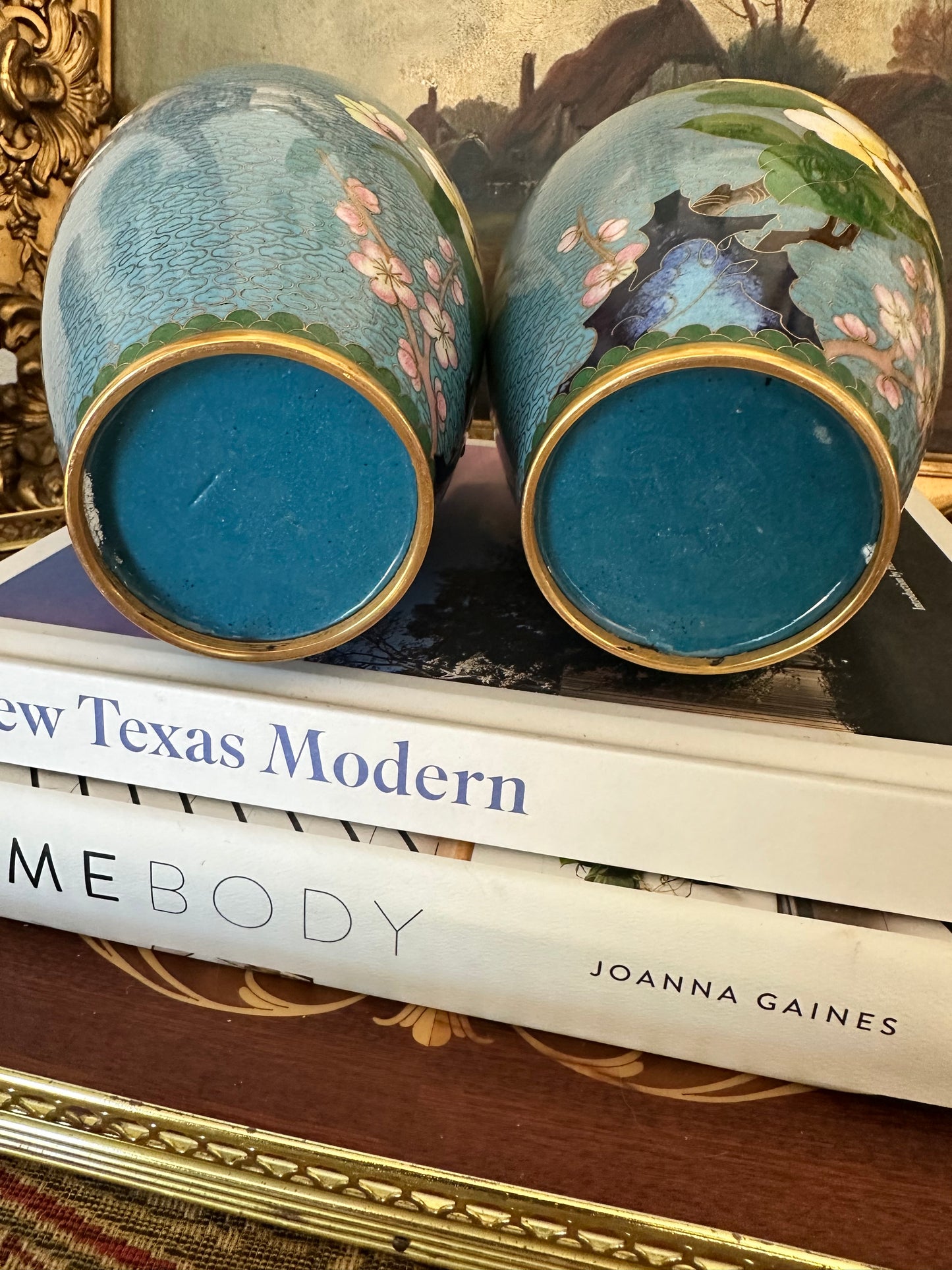 Vintage Cloisonne Vases Turquoise Floral