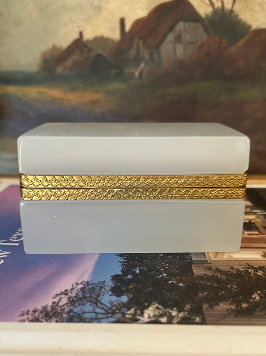 Vintage Murano White Opaline Glass Casket Cenedese Italy