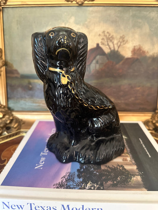 Antique Jackfield Black Spaniel Figurine English Staffordshire Dog 8"