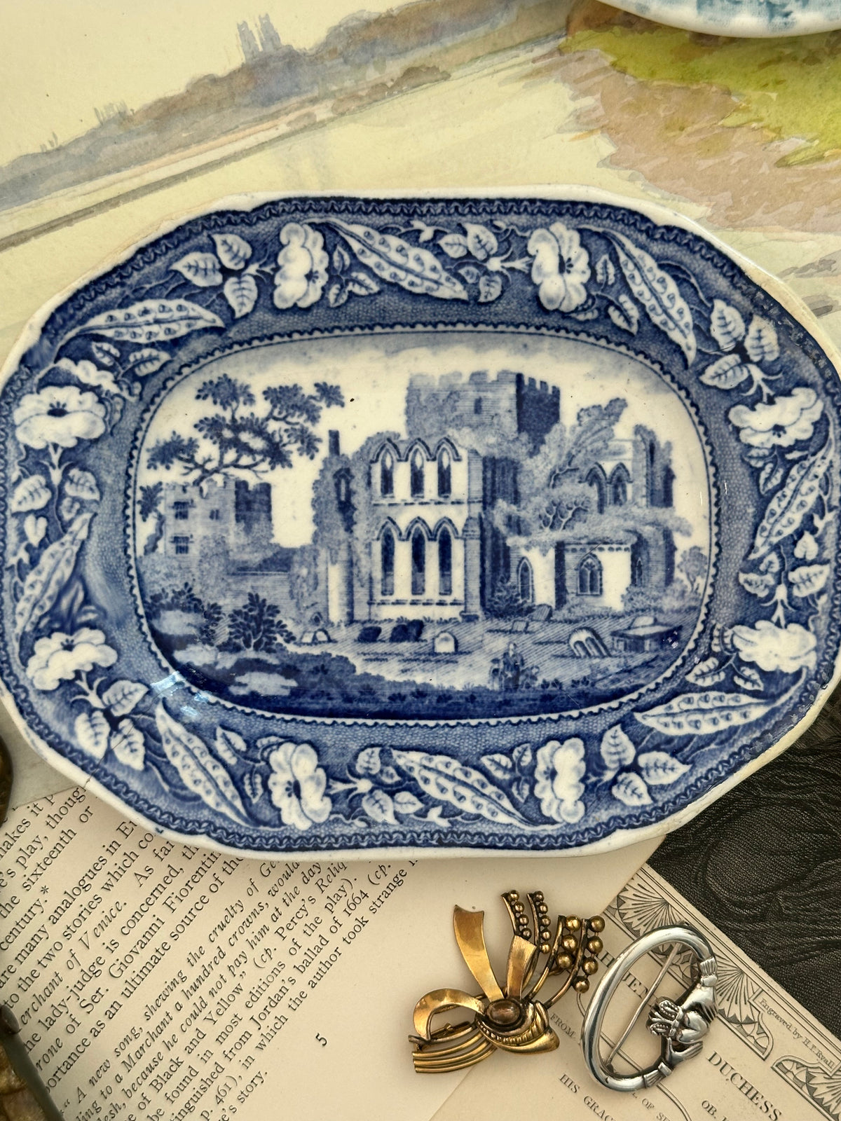 Antique Davenport Blue & White Transferware Miniature Dish