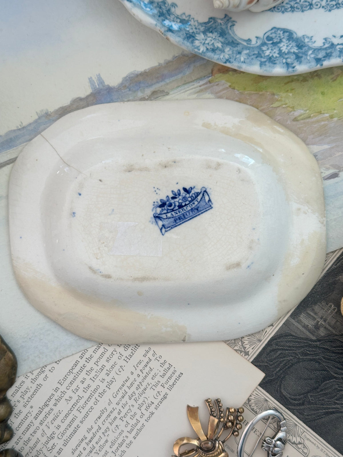 Antique Davenport Blue & White Transferware Miniature Dish