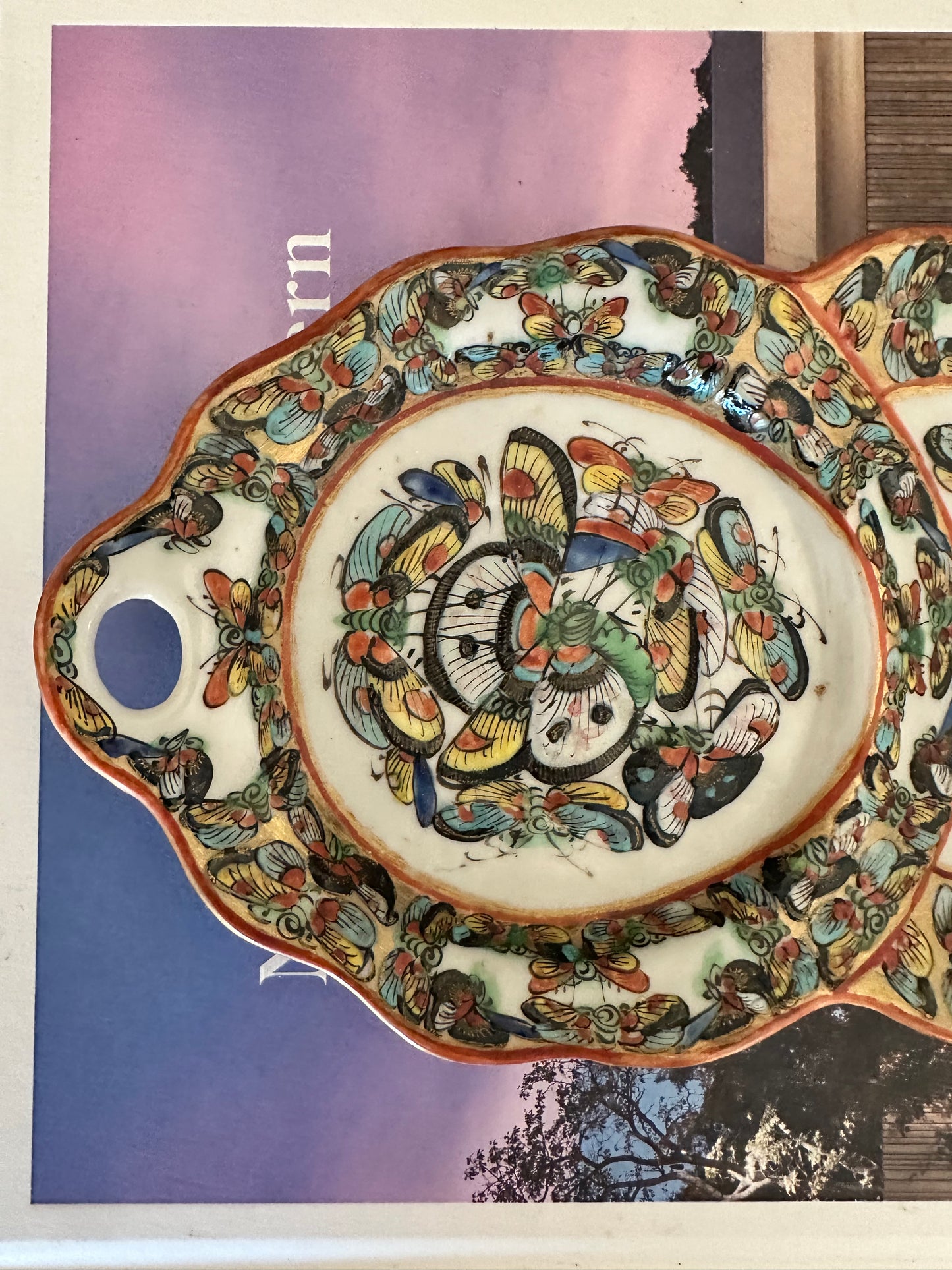 Antique Chinese Thousand Butterflies Double Snack Dish