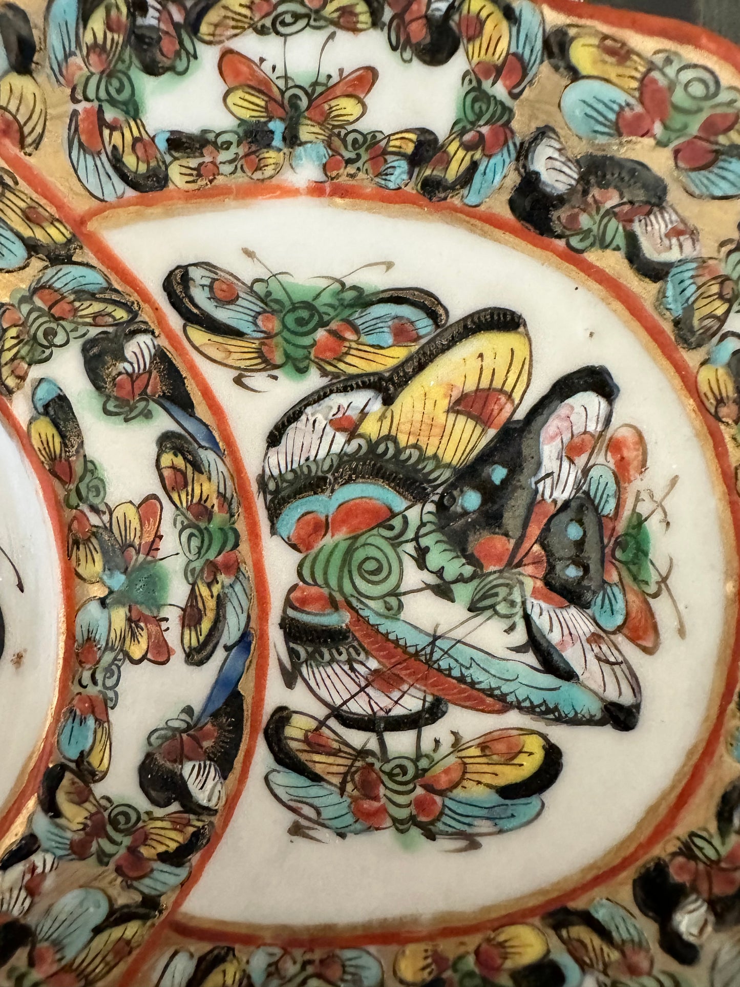 Antique Chinese Thousand Butterflies Double Snack Dish