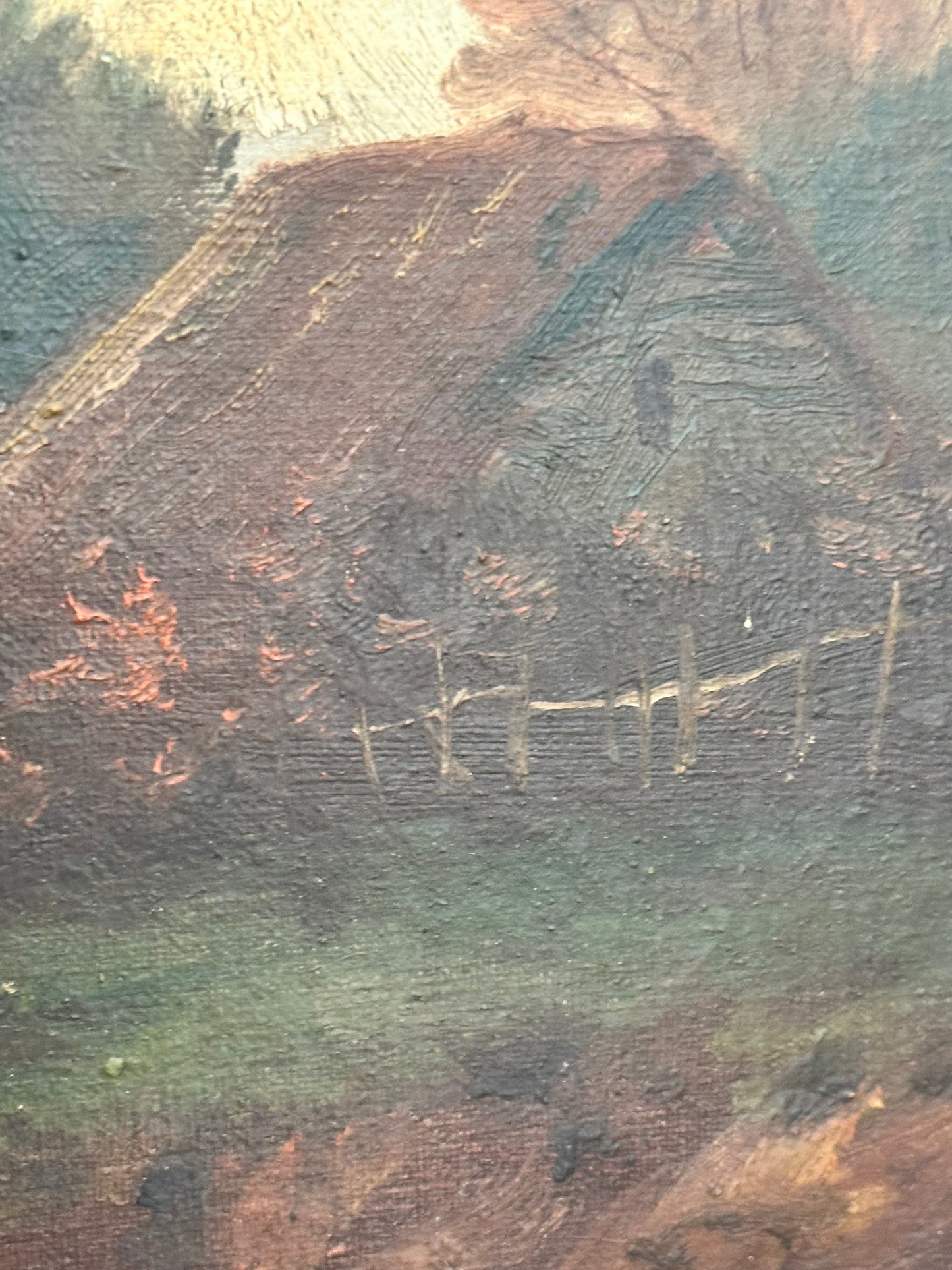 Antique European Pastoral Landscape Oil Painting in Ornate Gilt Frame